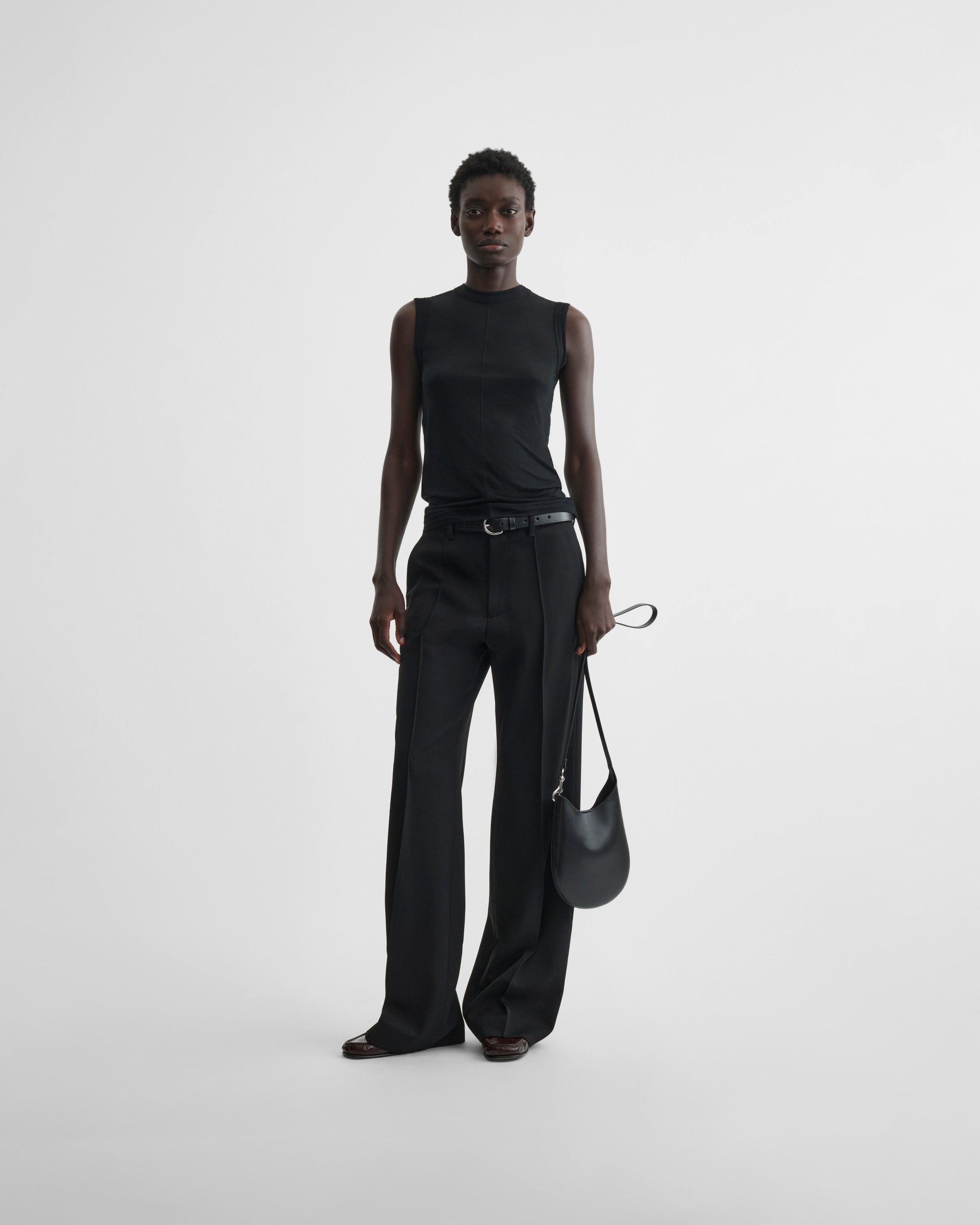 View of underpinning tank top in black cotton