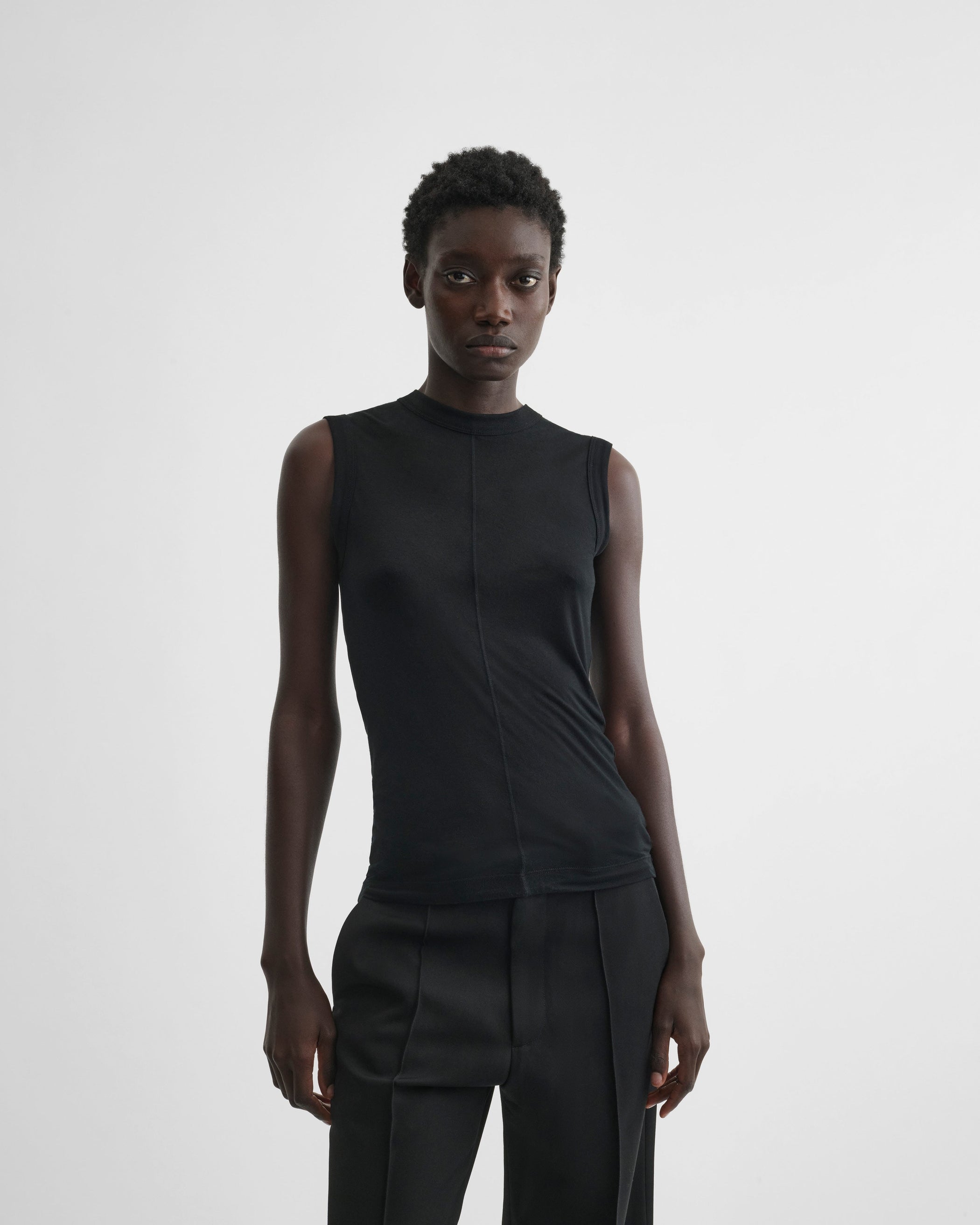 View of underpinning tank top in black cotton