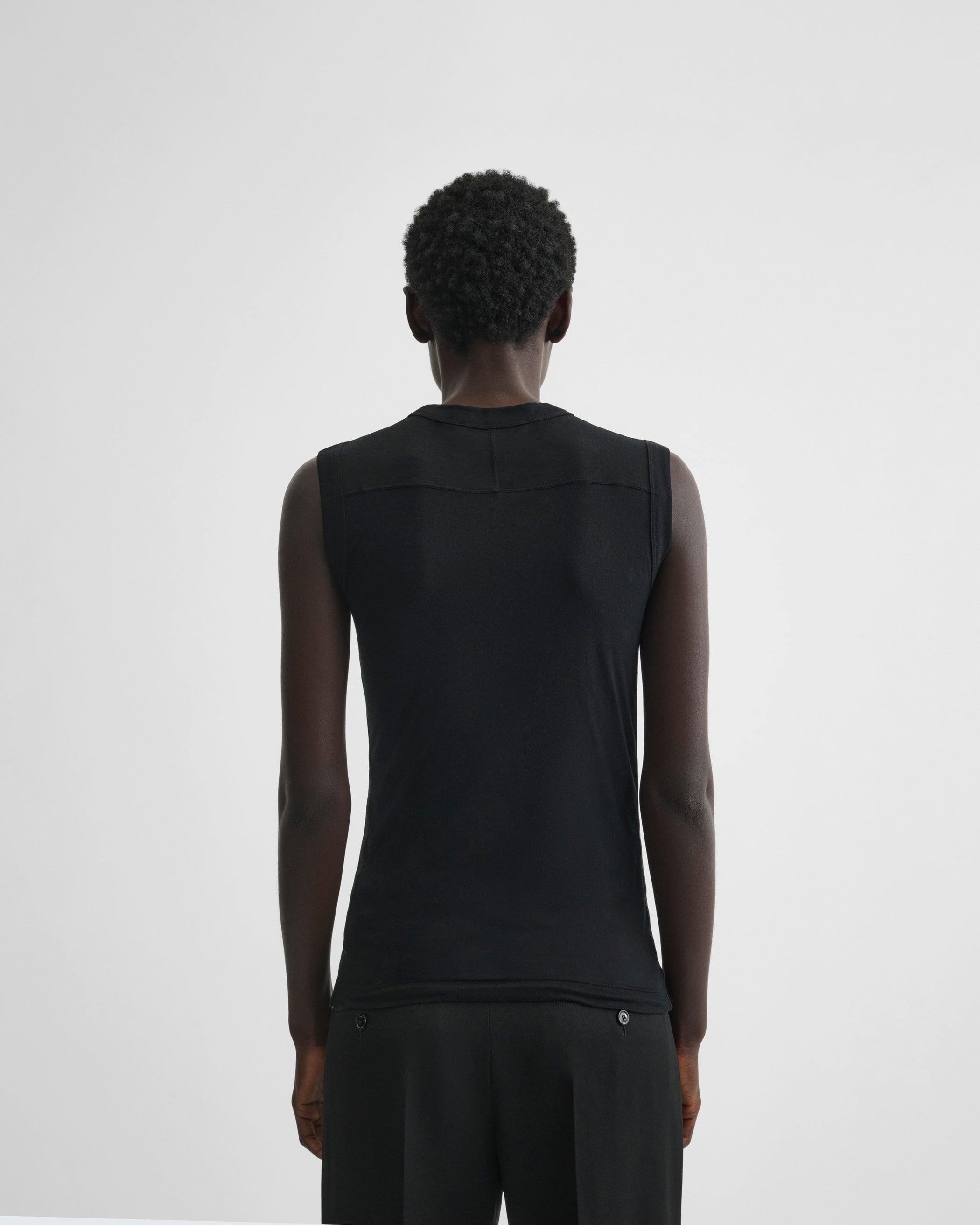 View of underpinning tank top in black cotton