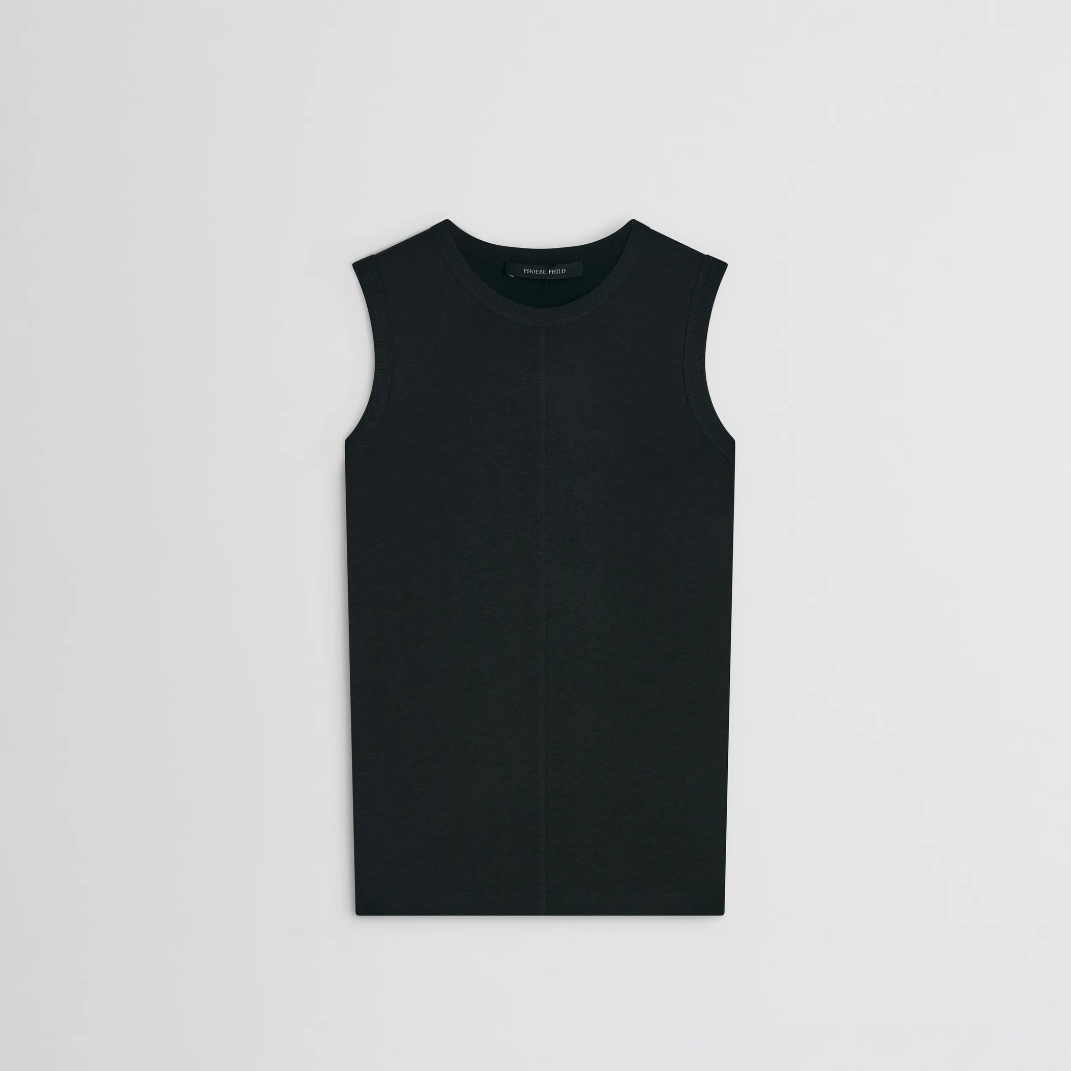 Flat front view of underpinning tank top in black cotton