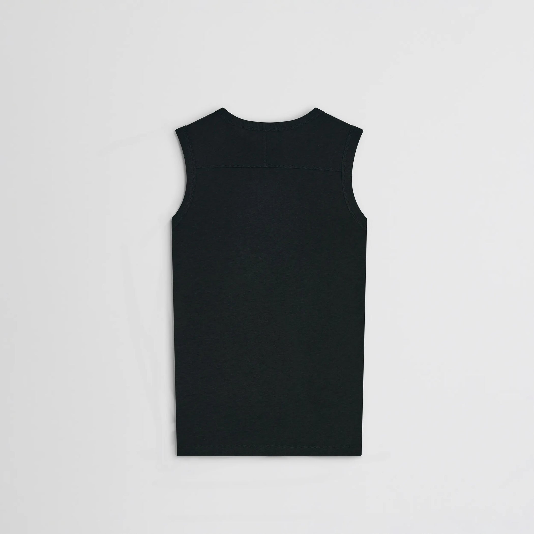 Flat back view of underpinning tank top in black cotton