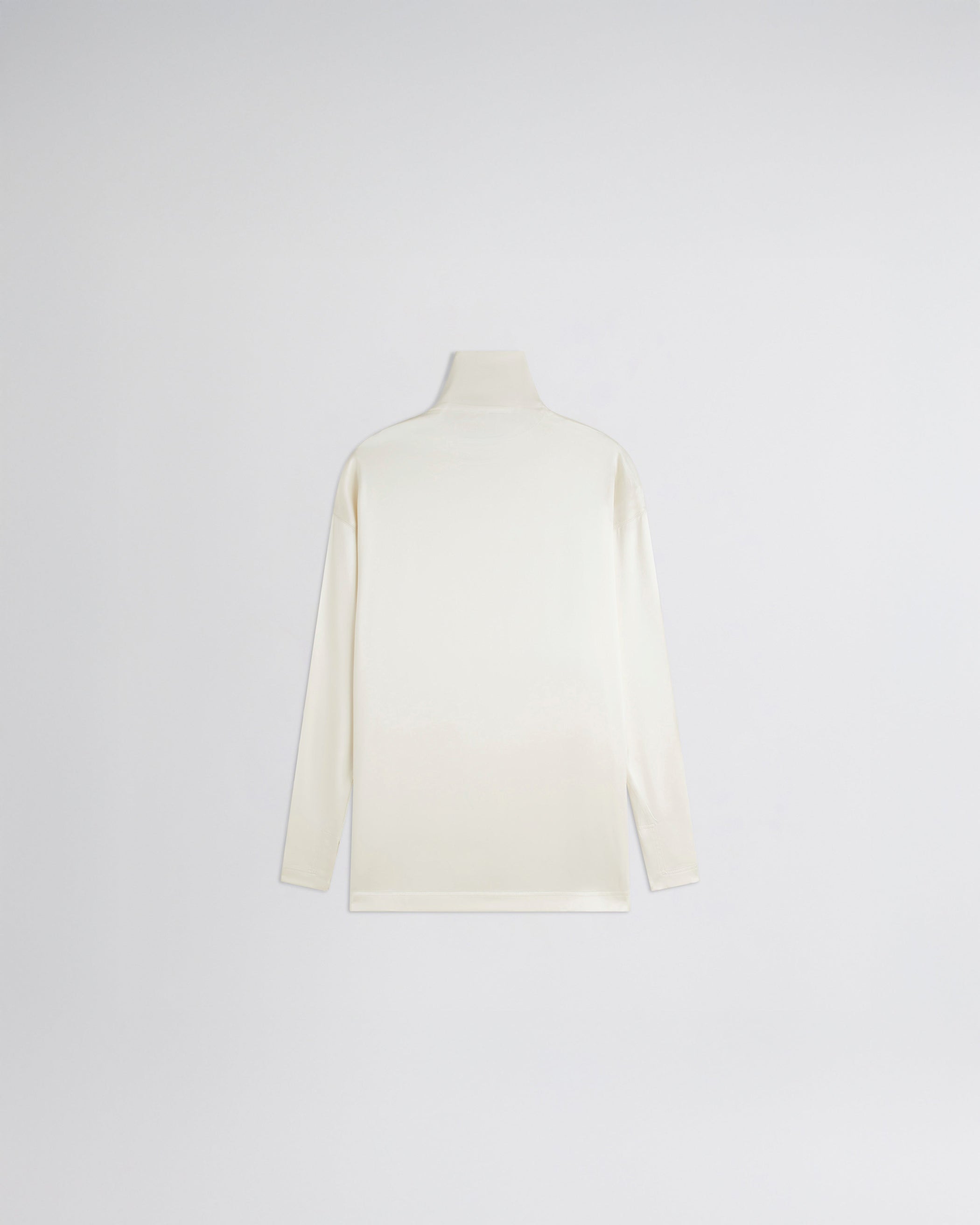 Flat front view of LIQUID KNOT COLLAR TOP in cream silk