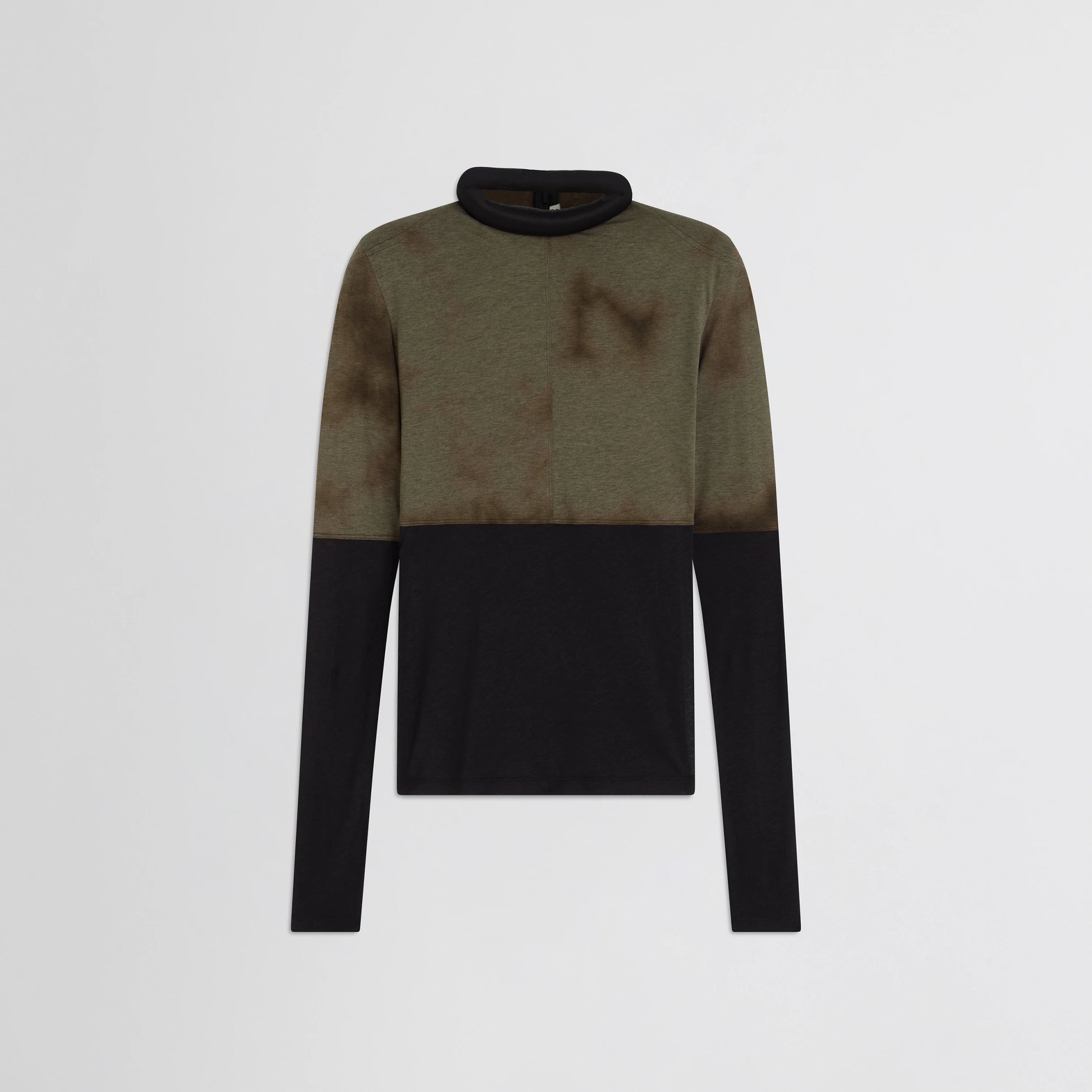 Flat front view of tubular top in tobacco black cotton.