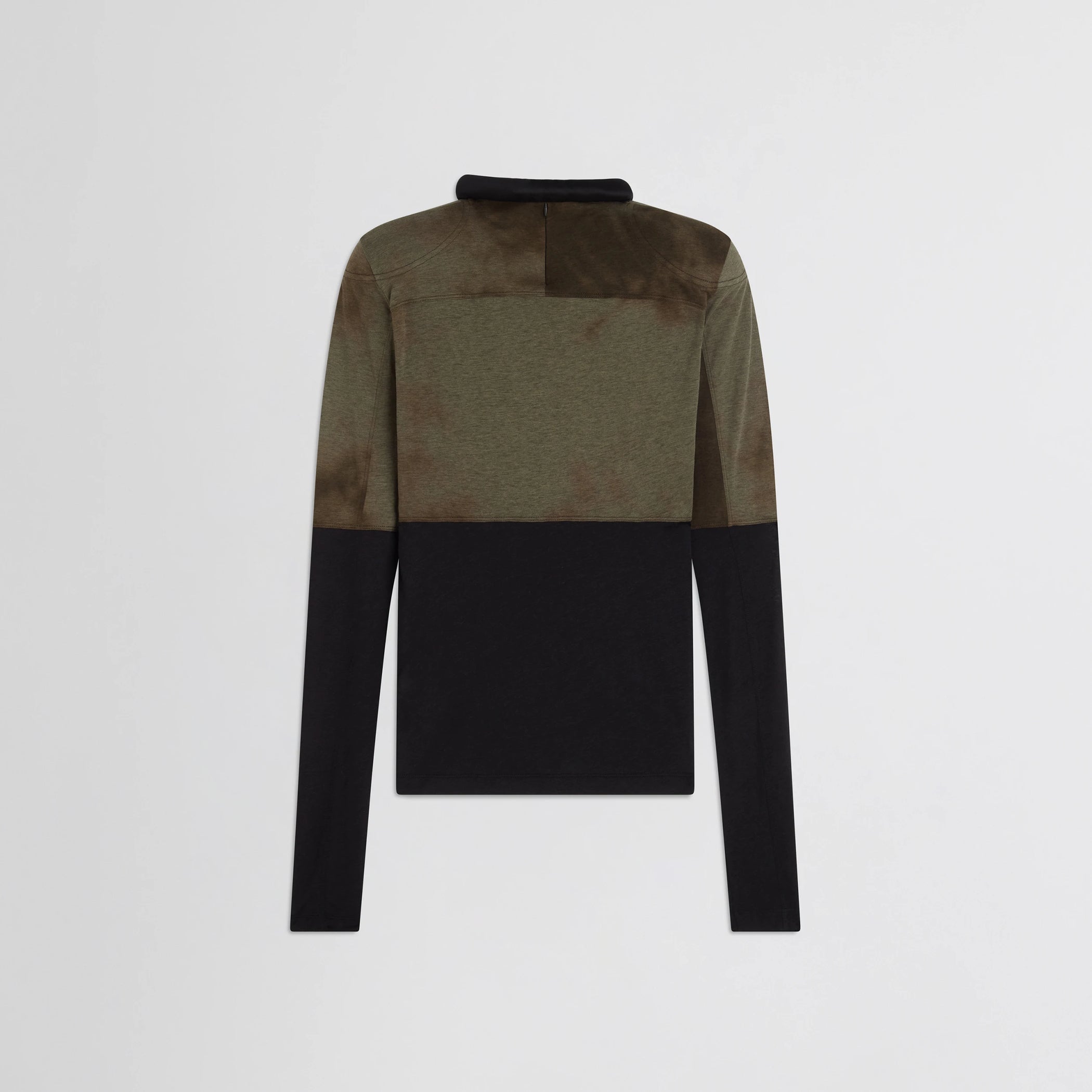 Flat back view of tubular top in tobacco black cotton.