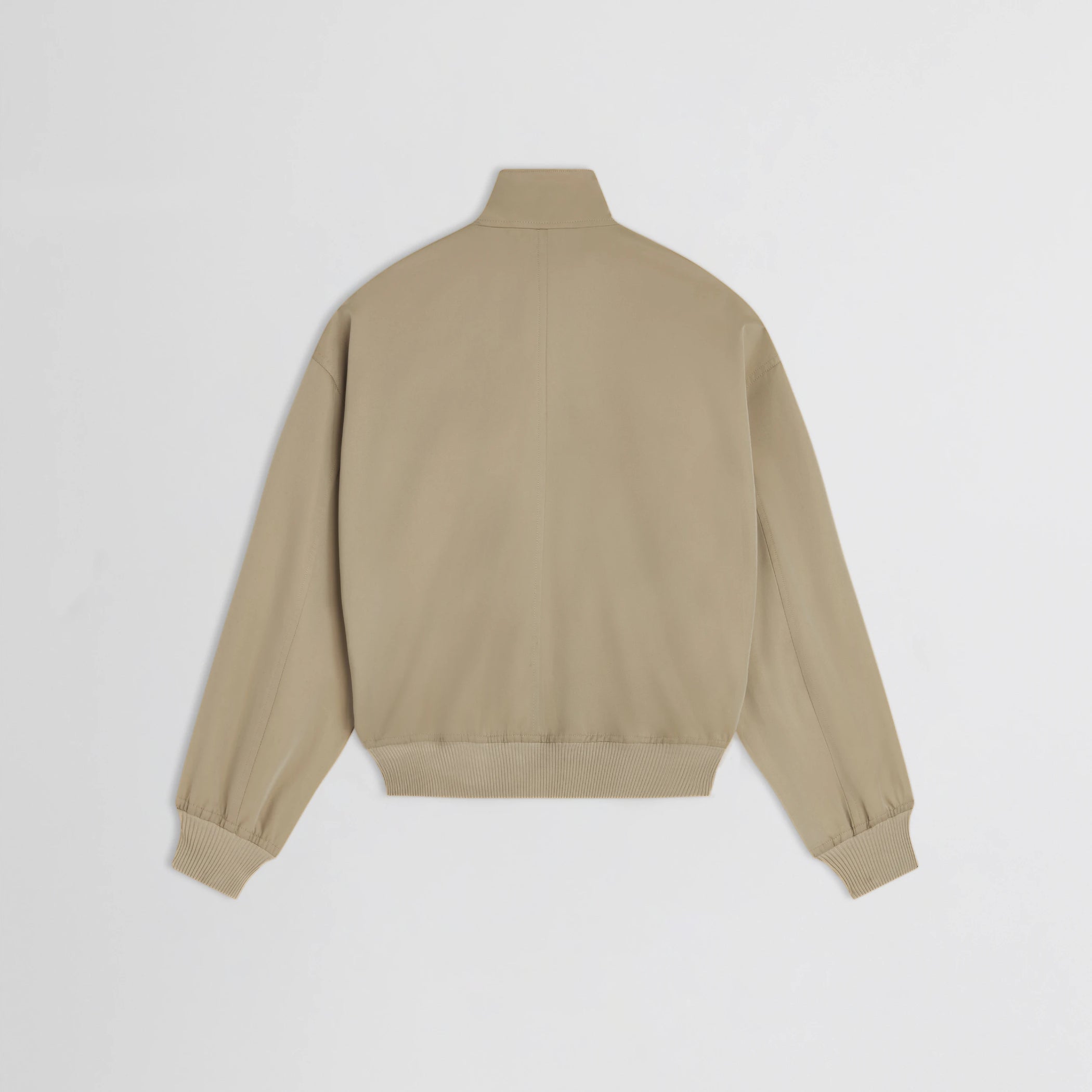 Flat back view of golf jacket in trench cotton.