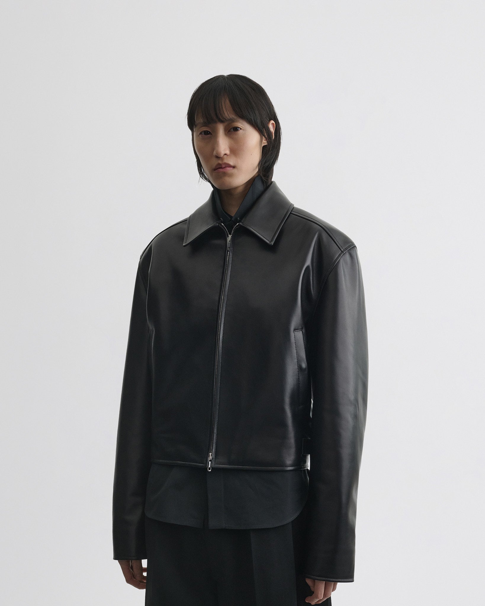 Phoebe Philo Funnel Leather Jacketレザー Phoebe Philo Leather Funnel Jacket - Black | Editorialist