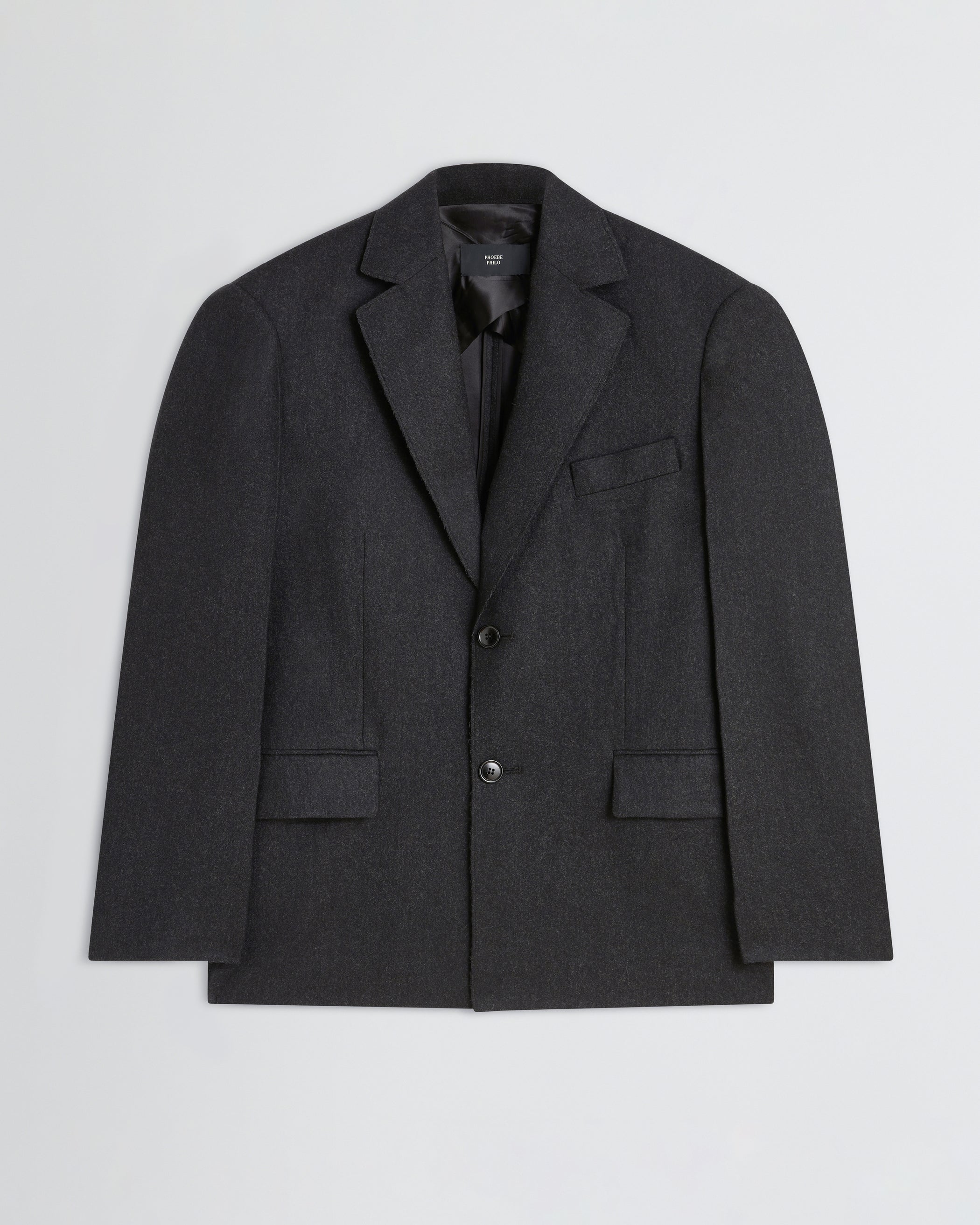 Flat front view of Tuxedo Jacket in anthracite wool