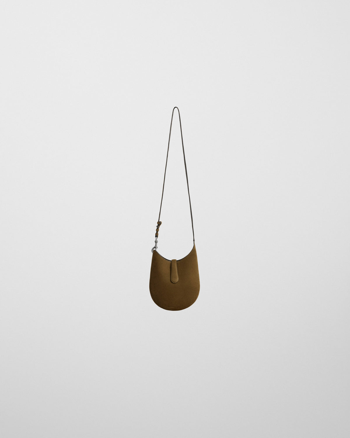 Front view of MINI BEAN SLING in olive suede