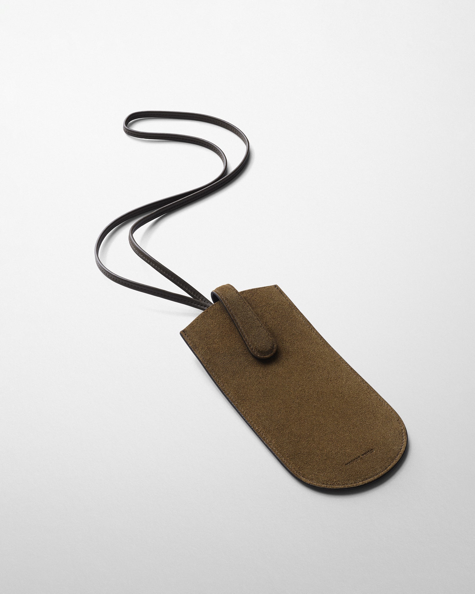 View of GLASSES POUCH in olive suede