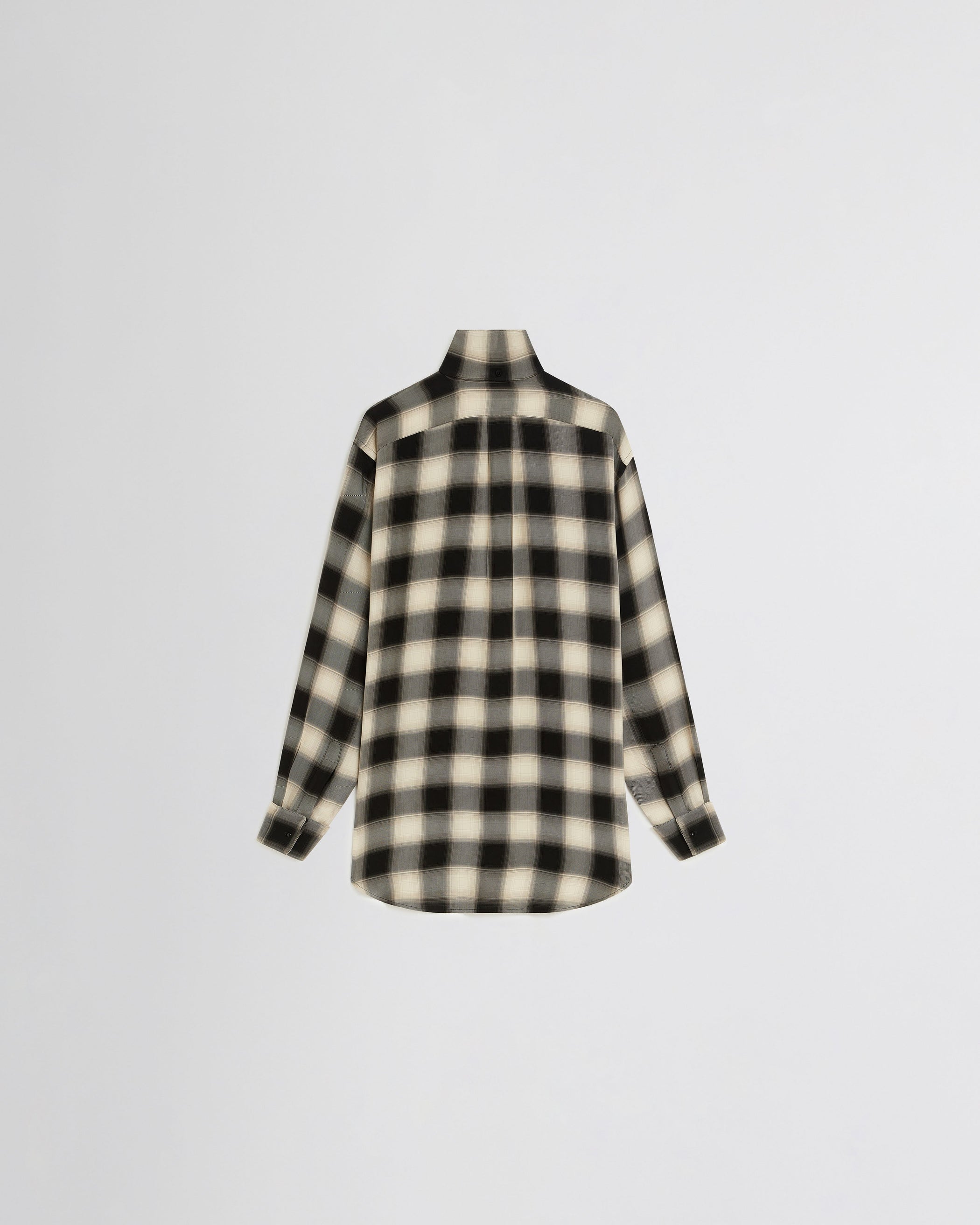 Flat back view of CUSTOM TUX SHIRT in b/b check viscose