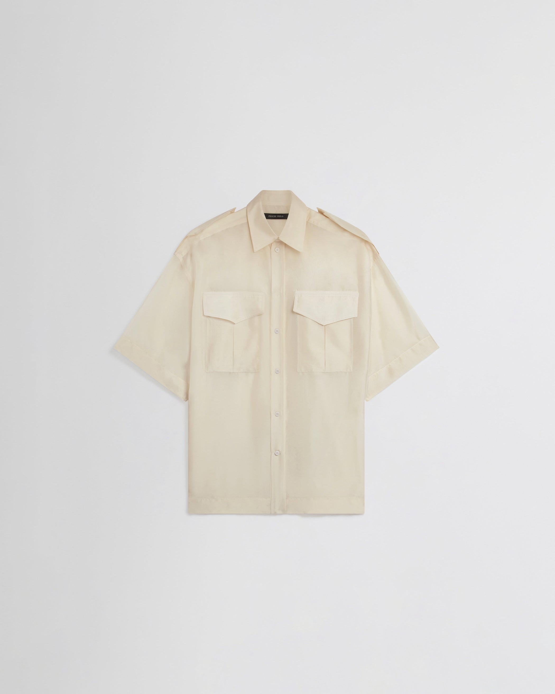 View of LITE UTILITY SHIRT in vanilla habotai silk