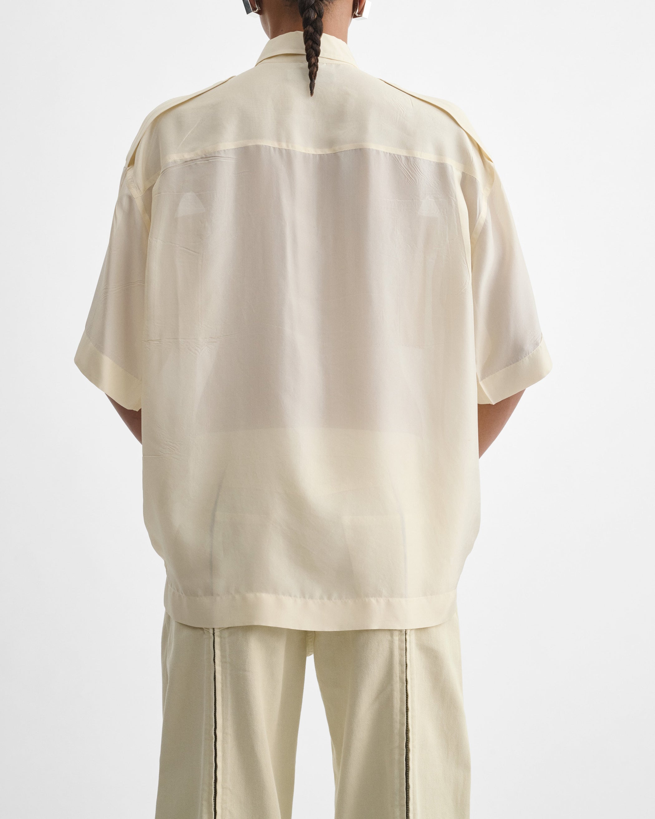 View of LITE UTILITY SHIRT in vanilla habotai silk