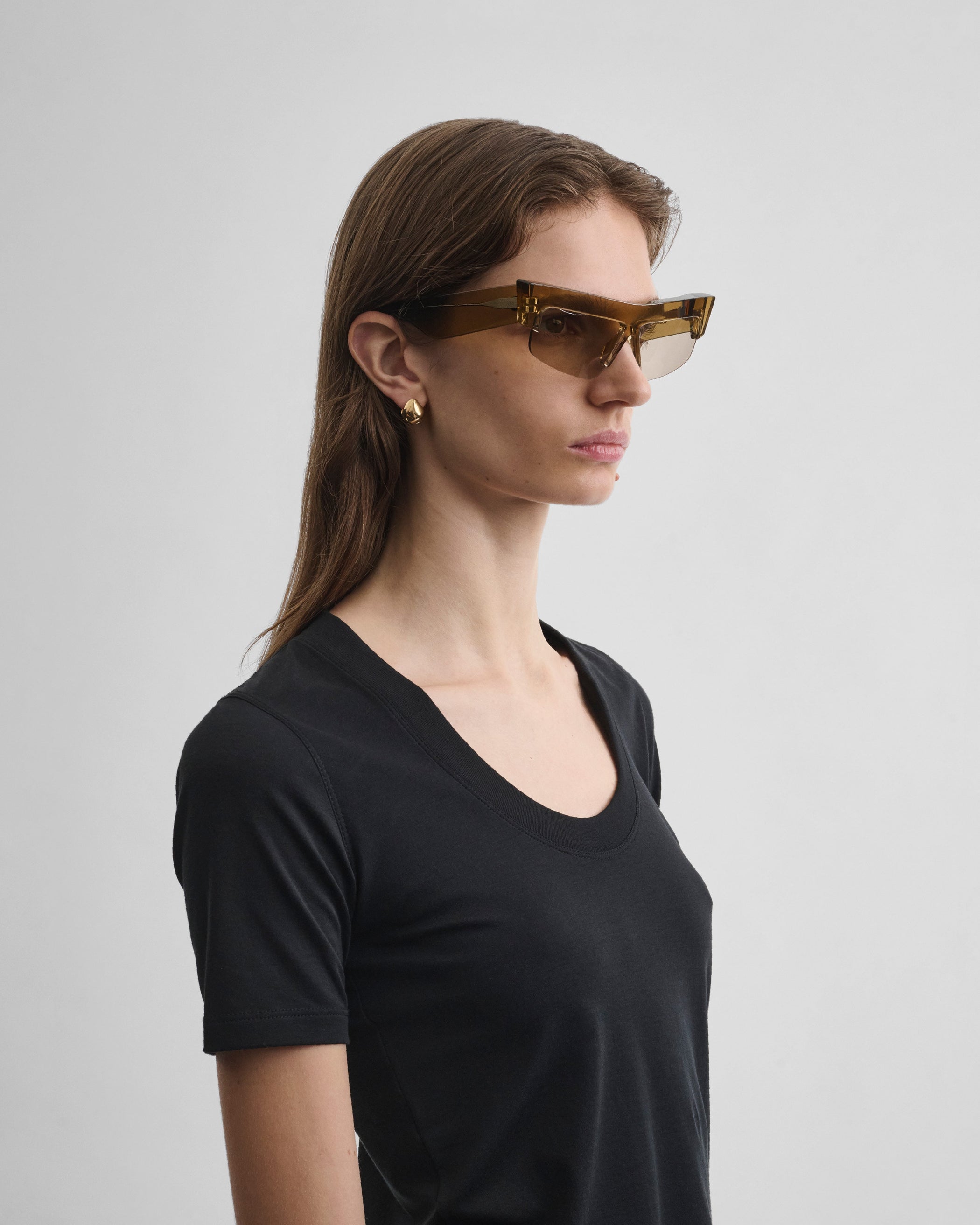 Side view of SLICED CRUISE SUNGLASSES in light khaki acetate