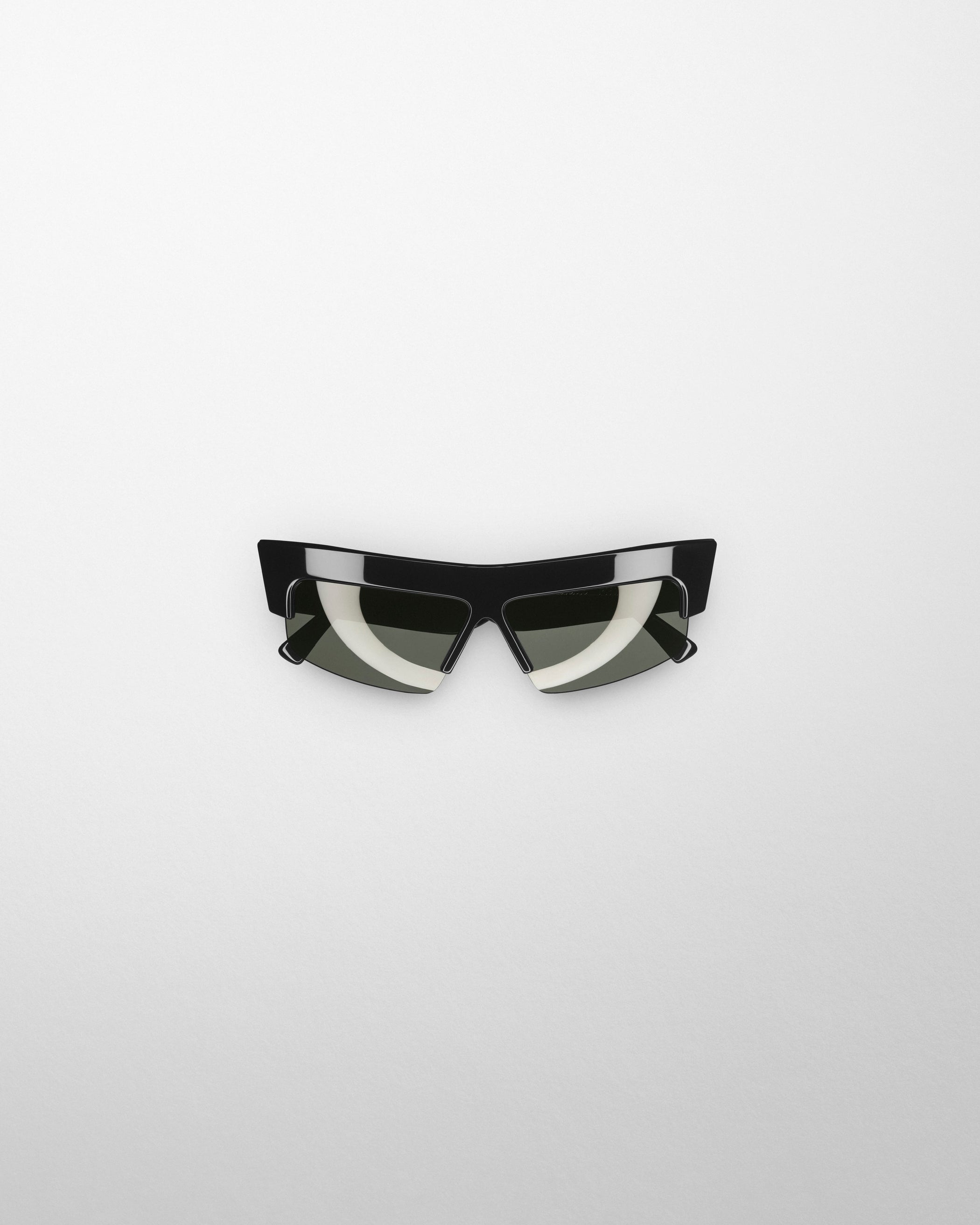 Flat front view of SLICED CRUISE SUNGLASSES in black acetate