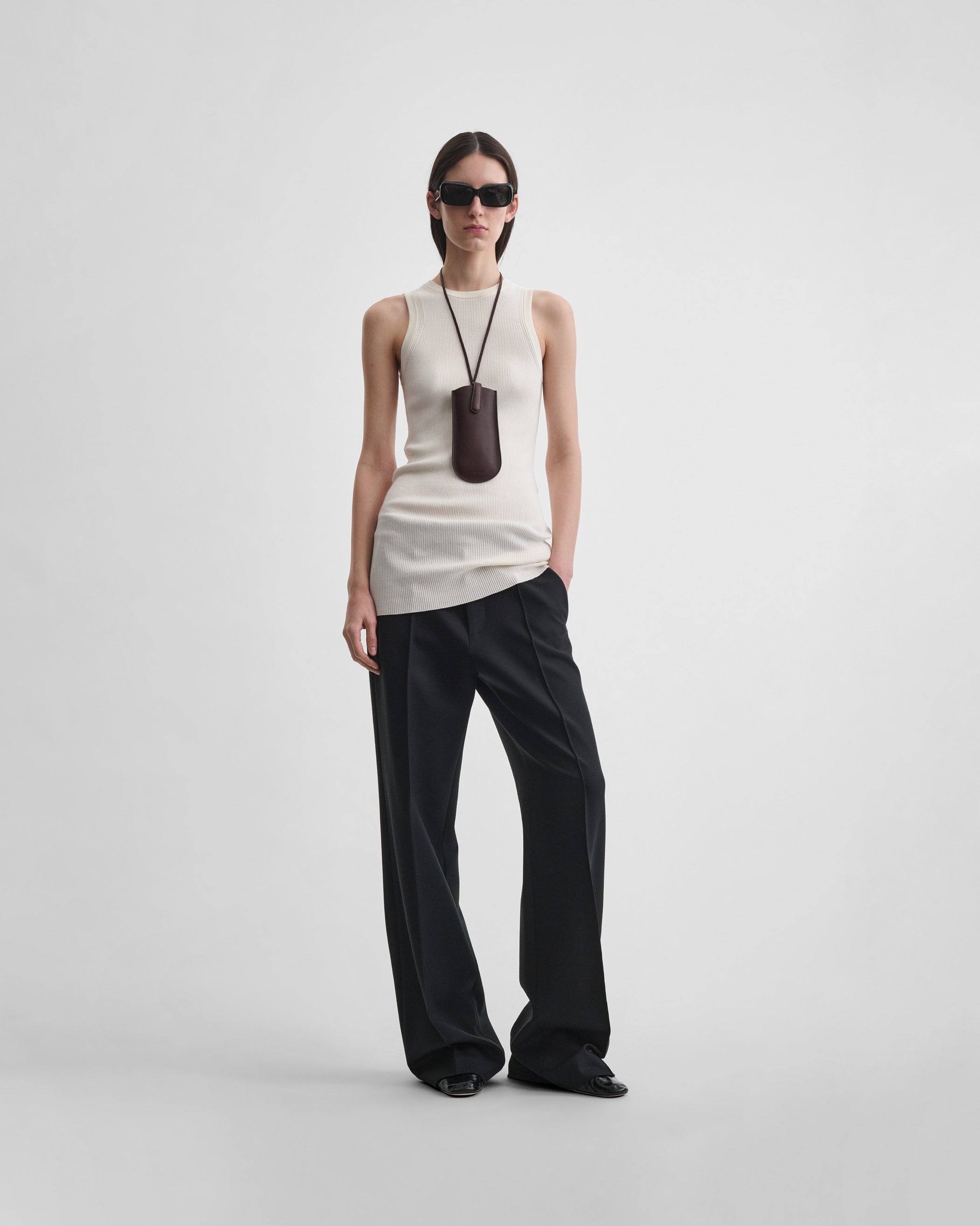 View of RIB TANK in cream wool