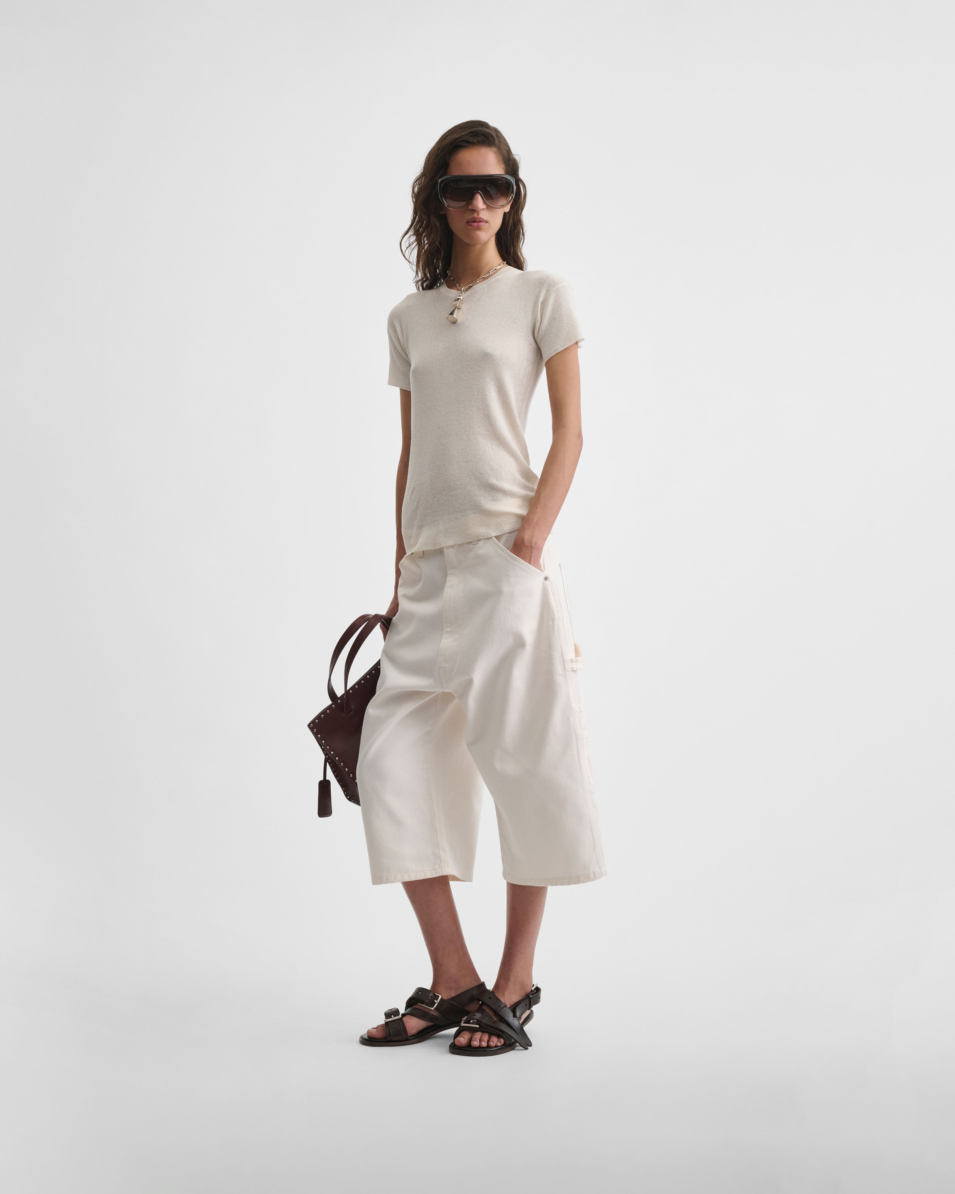 PHOEBE PHILO | SCOOP NECK RIB T-SHIRT | IVORY COTTON