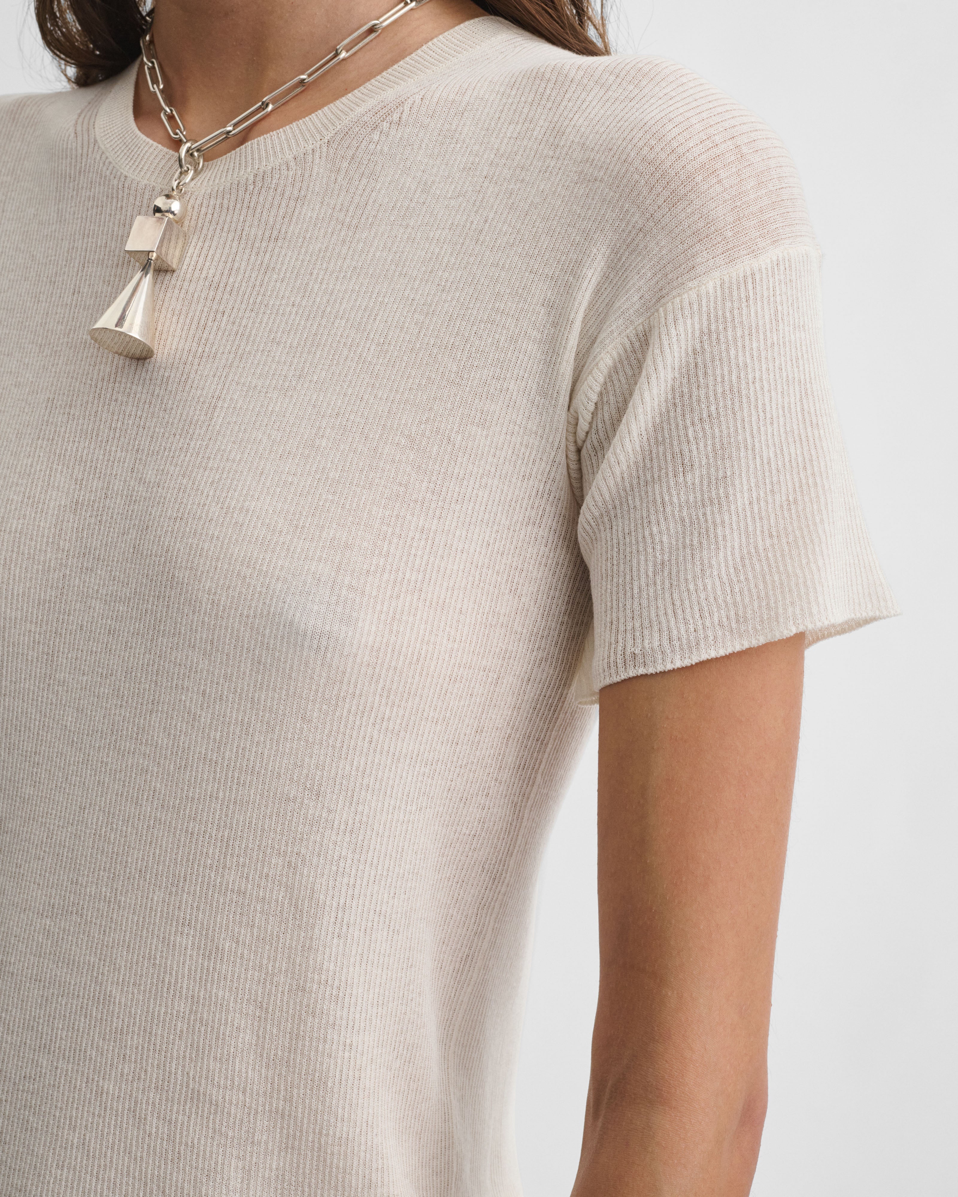 PHOEBE PHILO | SCOOP NECK RIB T-SHIRT | IVORY COTTON