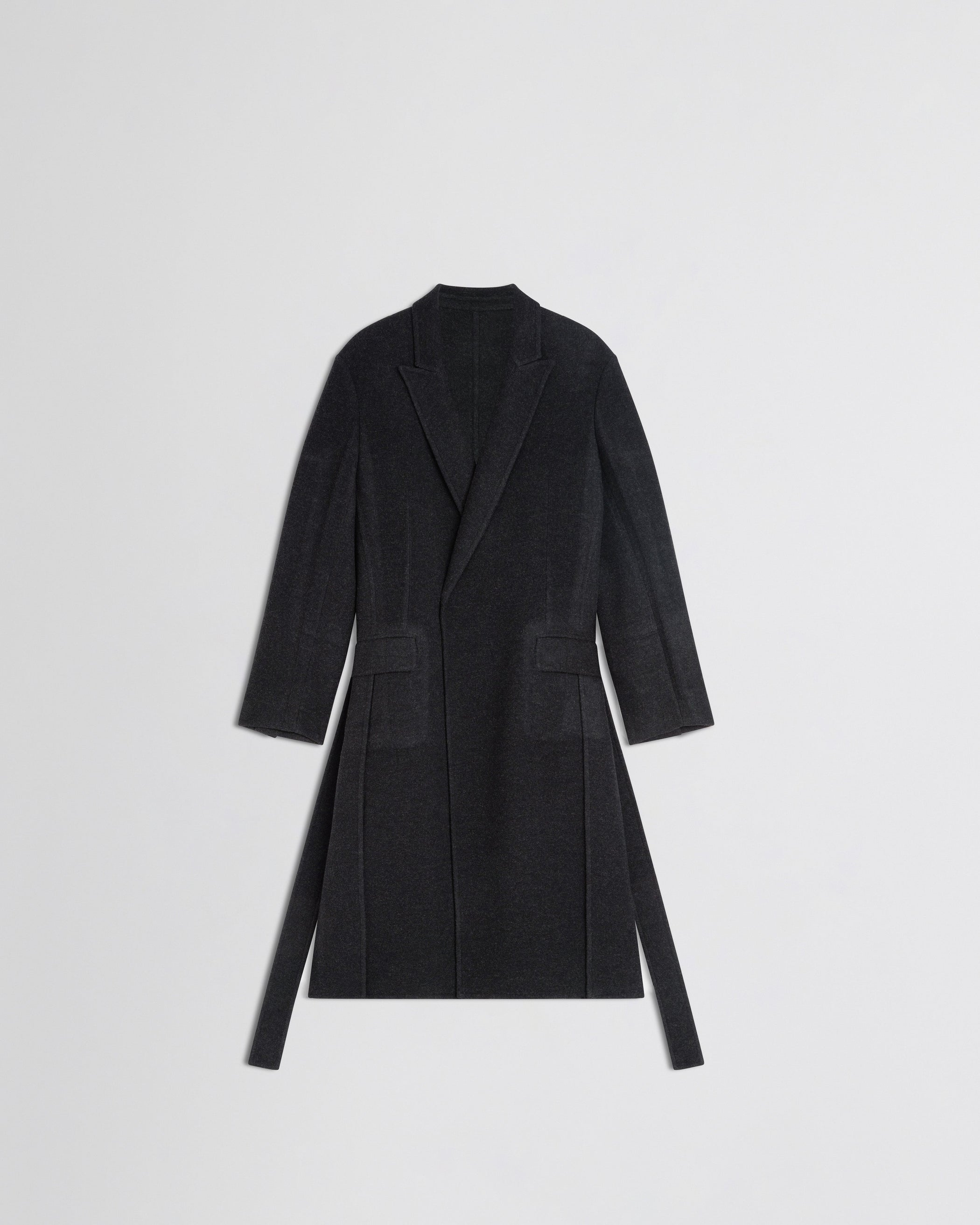Flat front view of MAN'S ROBE COAT in anthracite wool