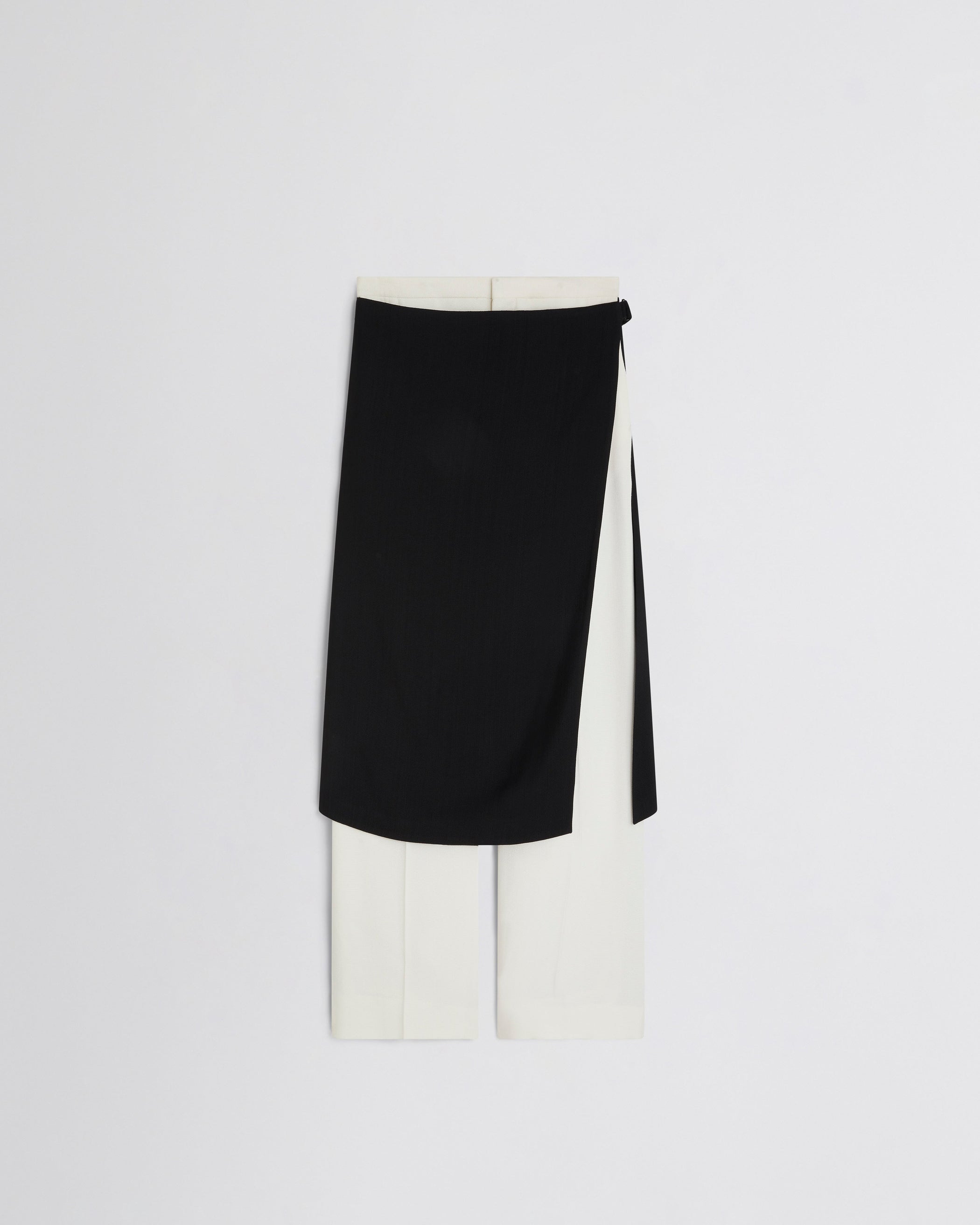 View of APRON TROUSERS in black/white woven viscose
