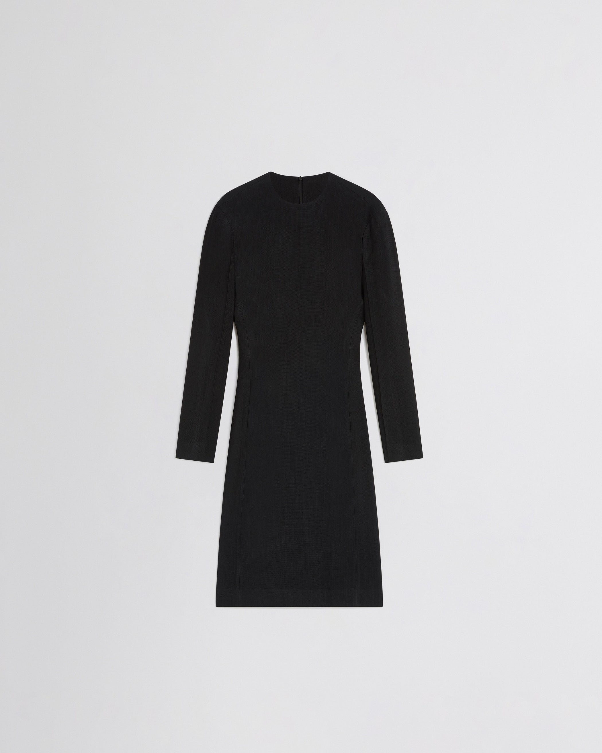 Flat front view of KINKED TAILORED DRESS in black viscose