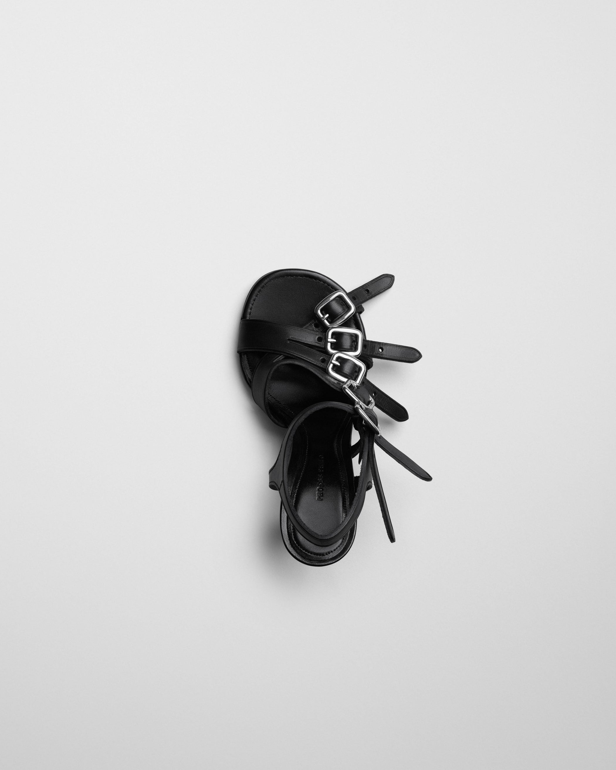 Top view of BUCKLE SANDAL in black leather