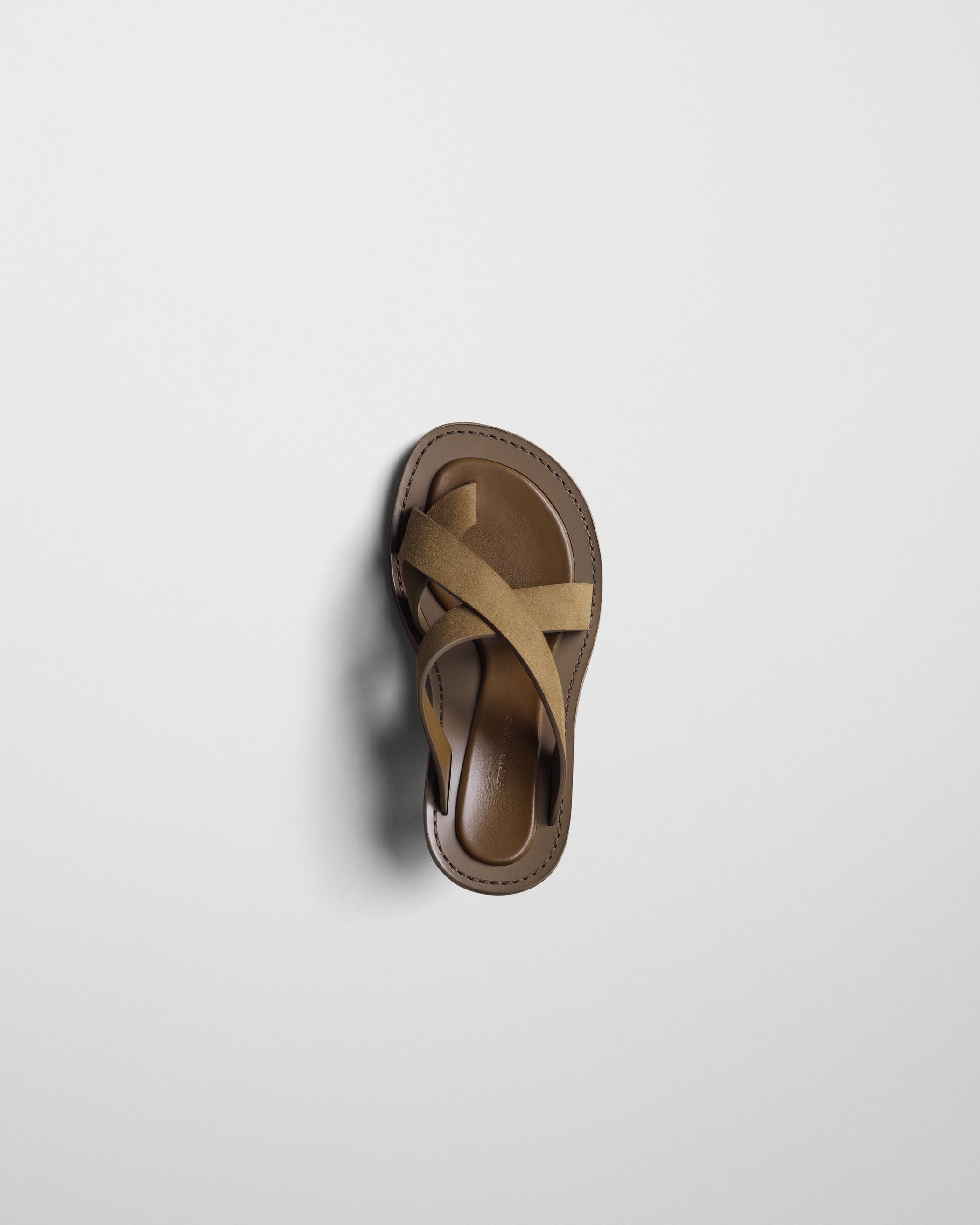Top view of STRAP SANDAL in caramel suede