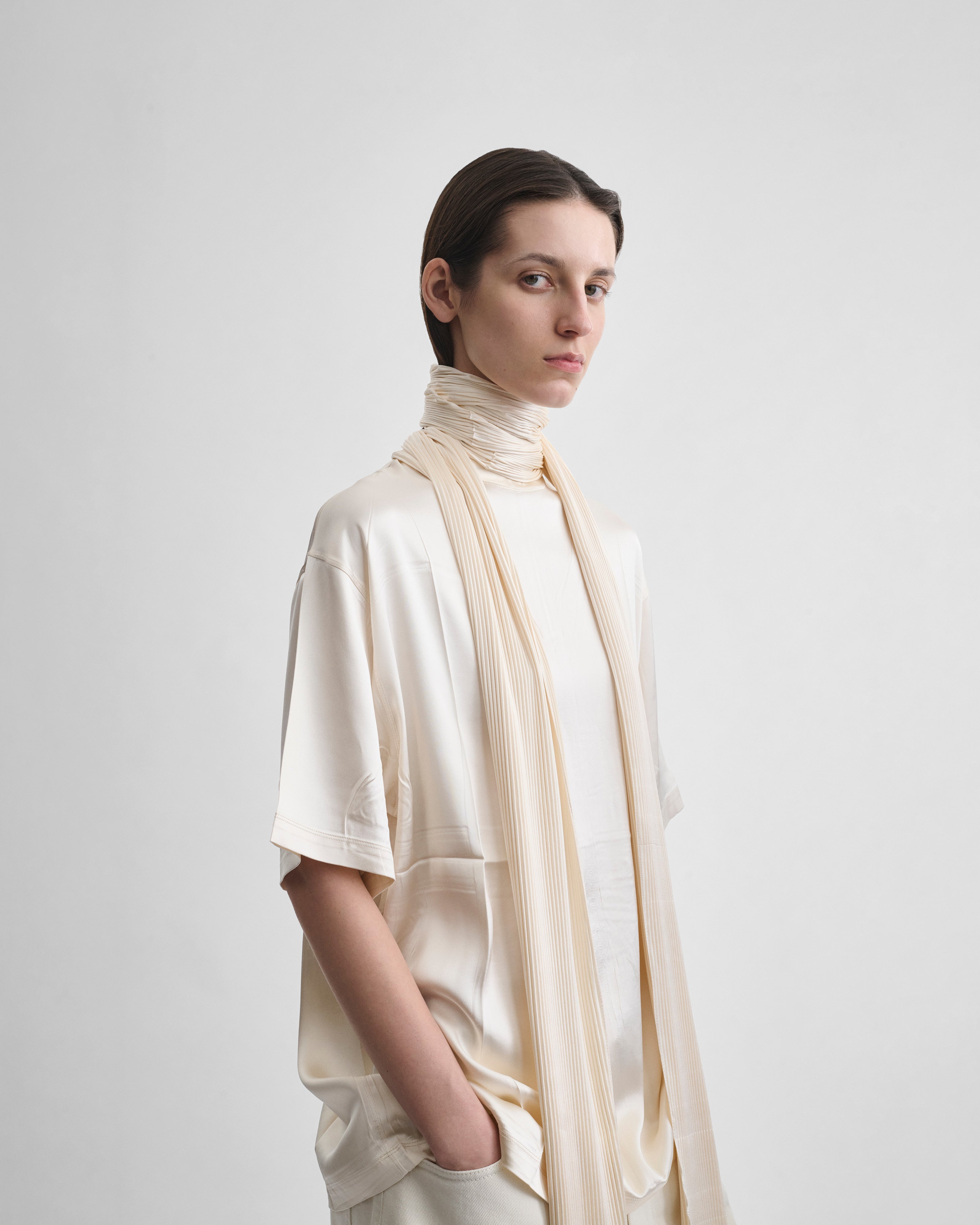 PHOEBE PHILO | SILK SCARF T-SHIRT | CREAM SILK