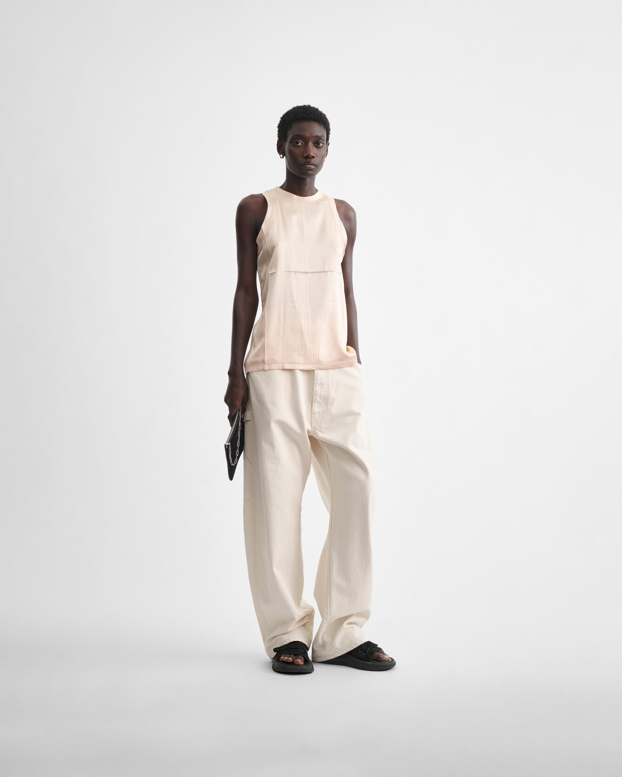 View of LIQUID VEST in blush silk