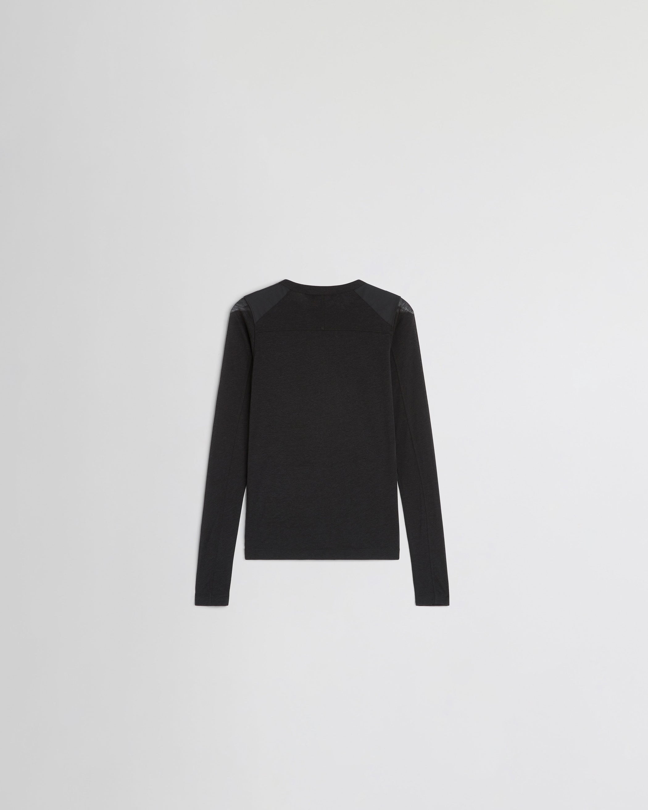 Flat back view of CREW NECK TOP in black cotton
