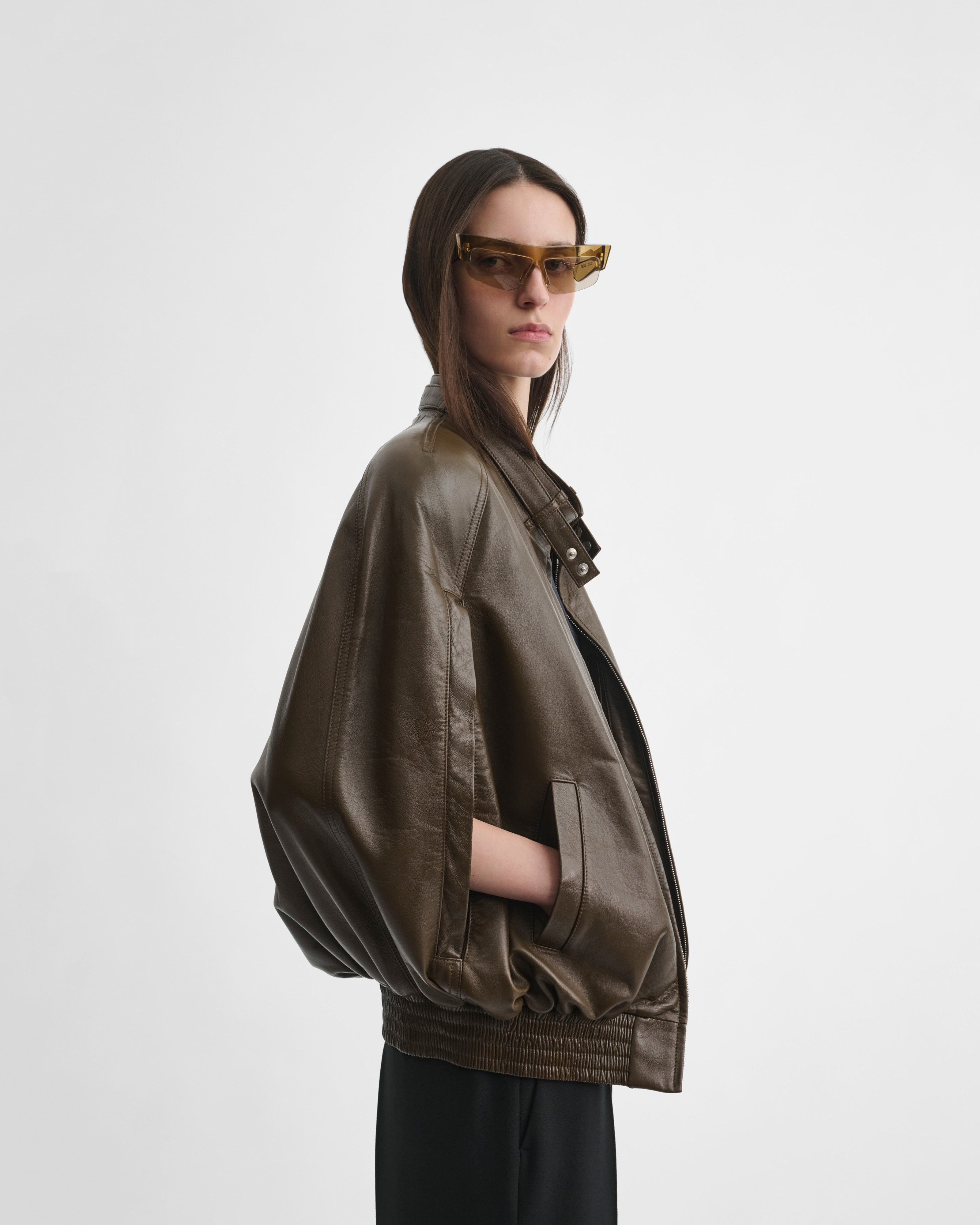 PHOEBE PHILO | CAPE BOMBER | green bronze leather