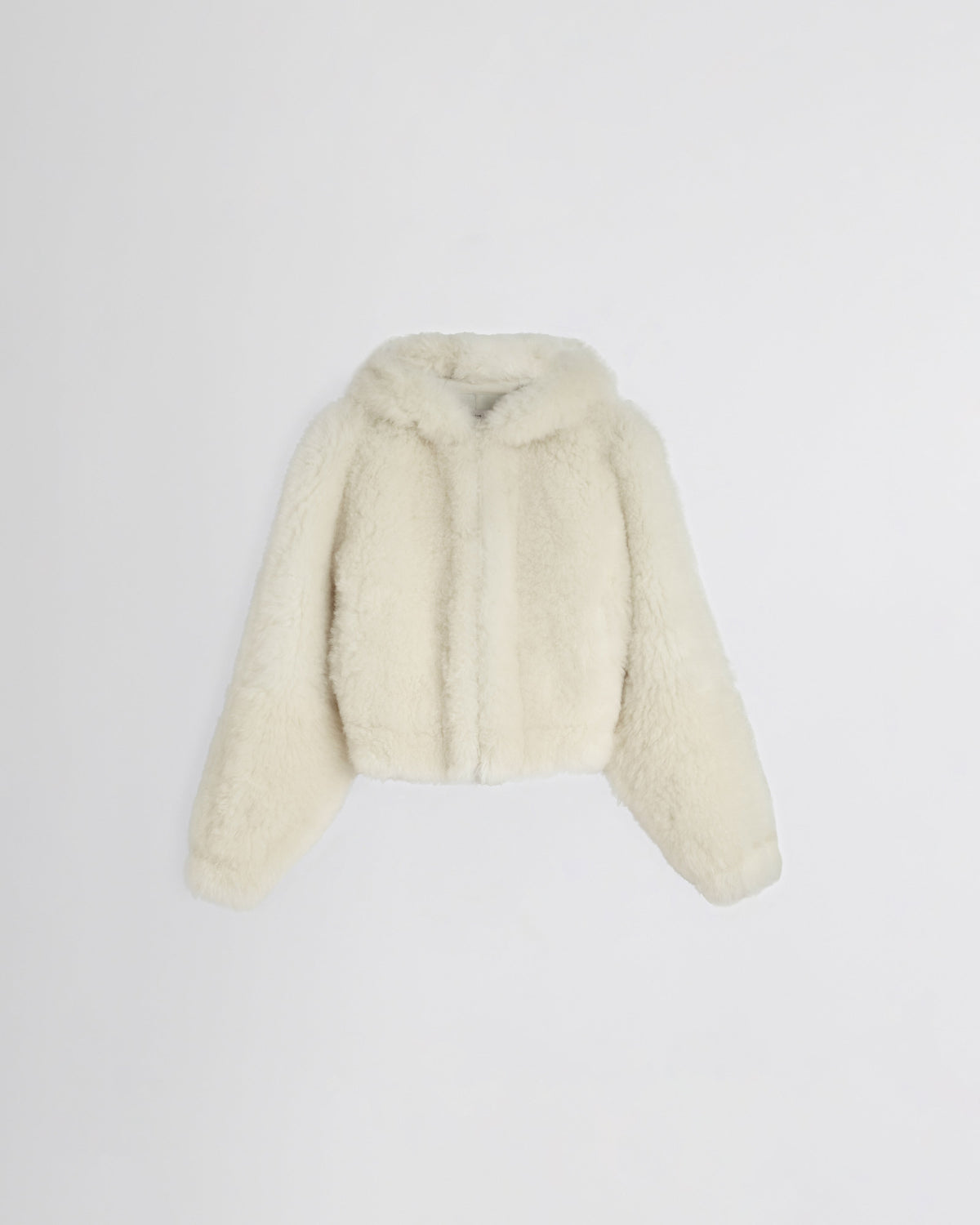 Flat front image of SUPER TEDDY HOODIE in ivory shearling