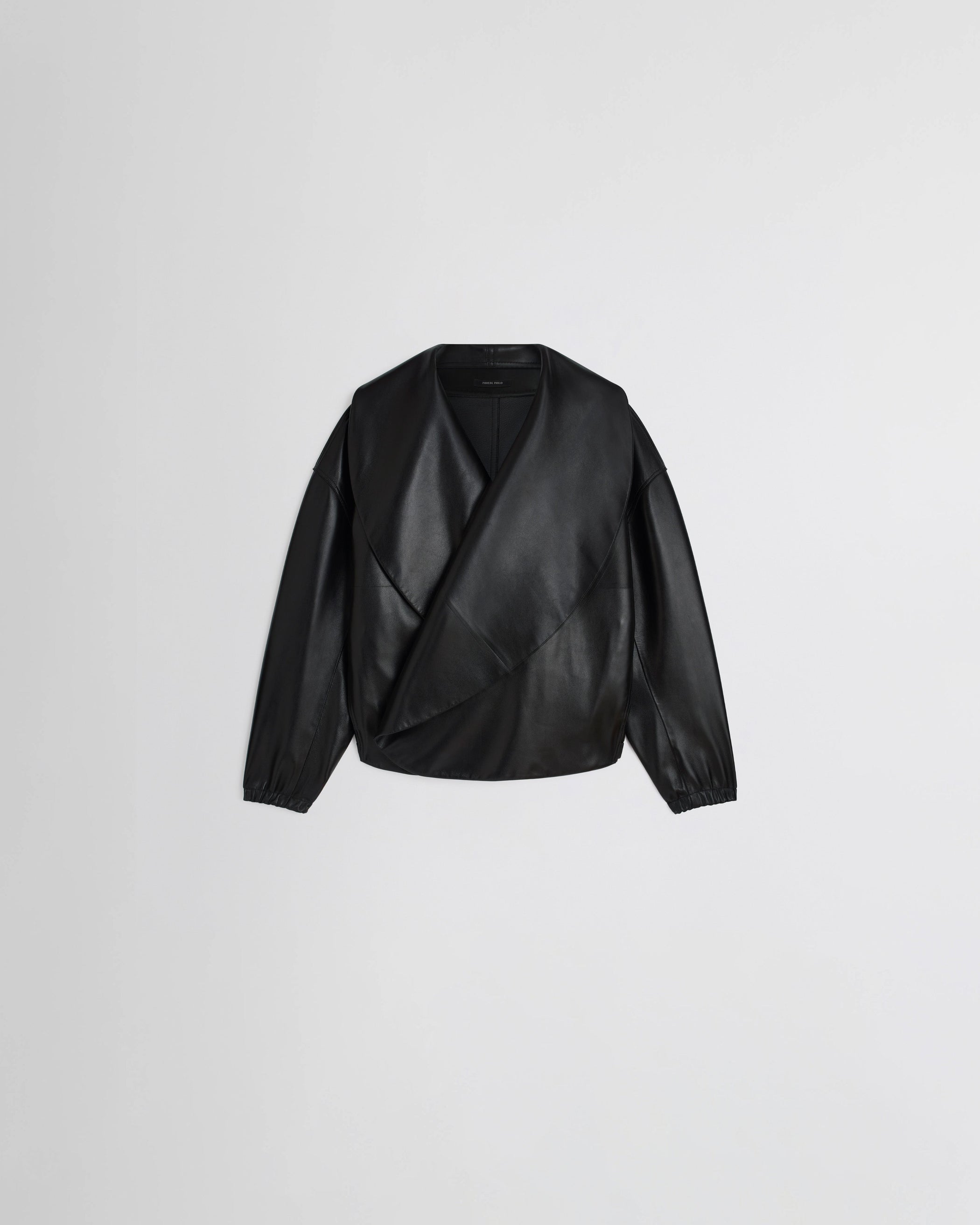 Front flat view of MOON BOMBER in black leather