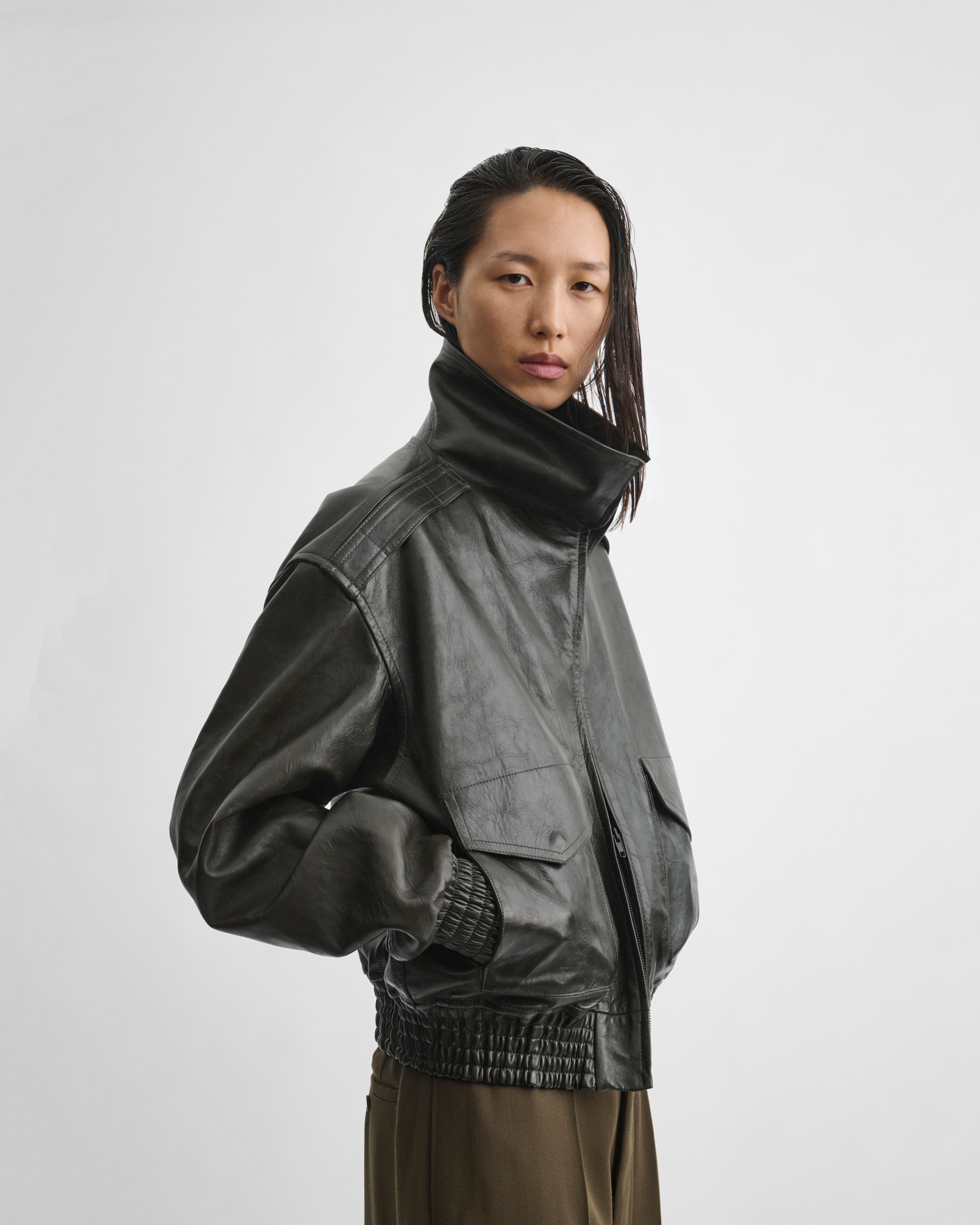 PHOEBE PHILO | AVIATOR JACKET | DARK EMERALD LEATHER