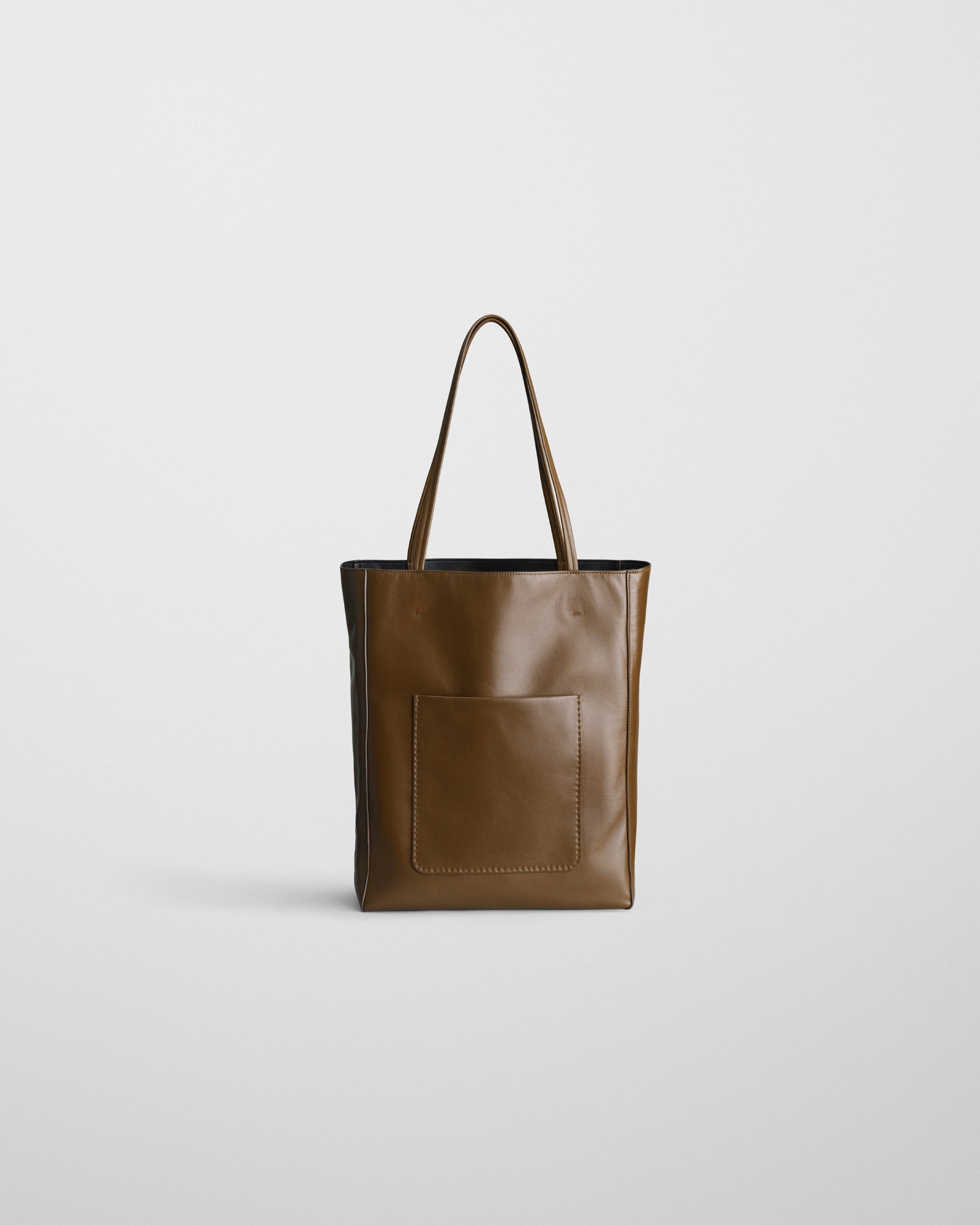 Front view of PAPER TOTE in olive leather