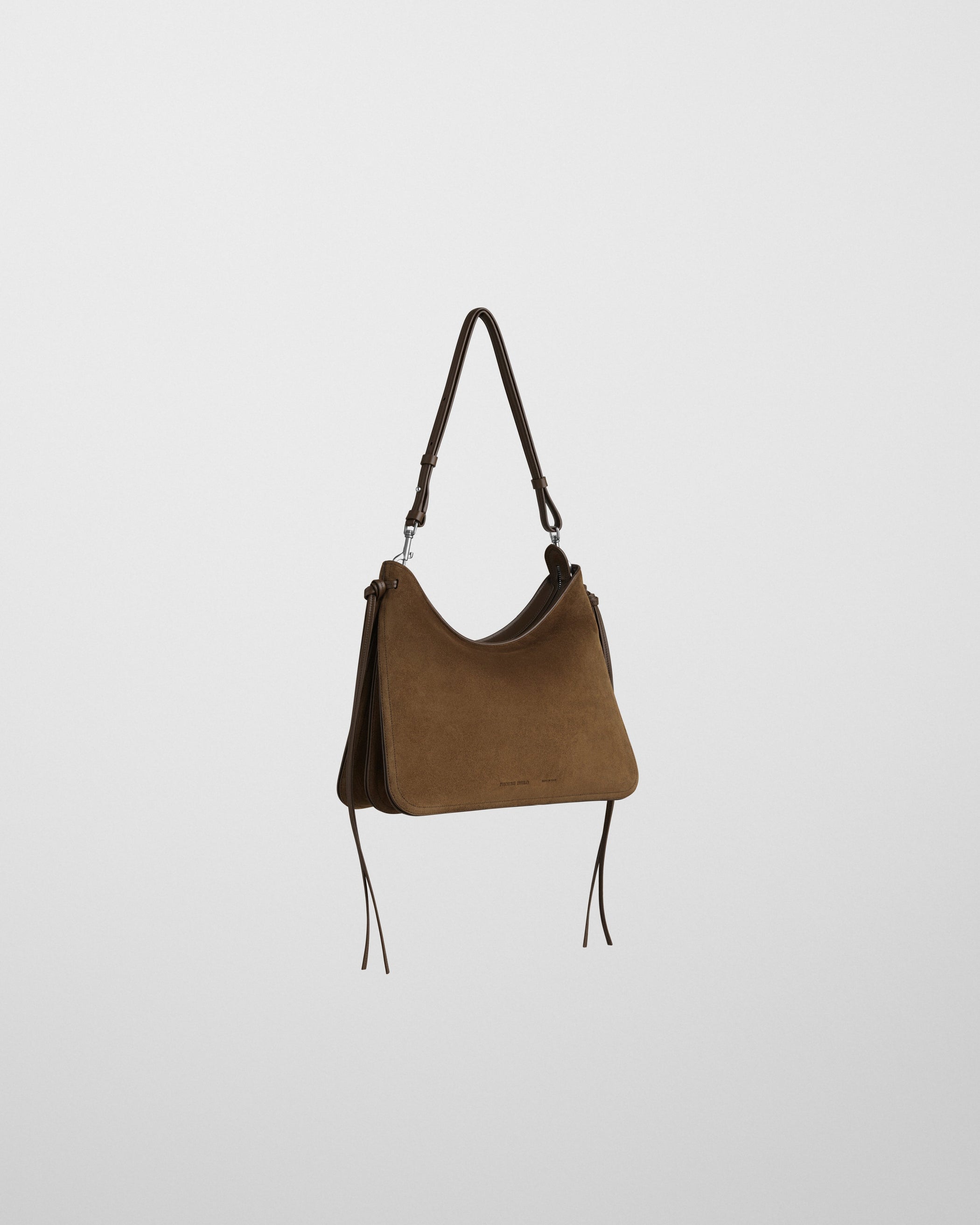 Angled front view of GIG BAG in khaki suede