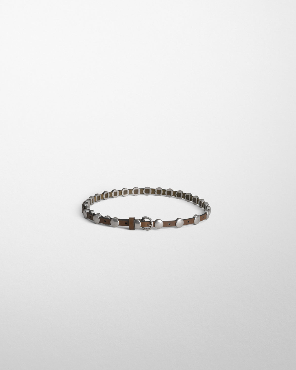 Front view of THIN STUDDED BELT in dark khaki