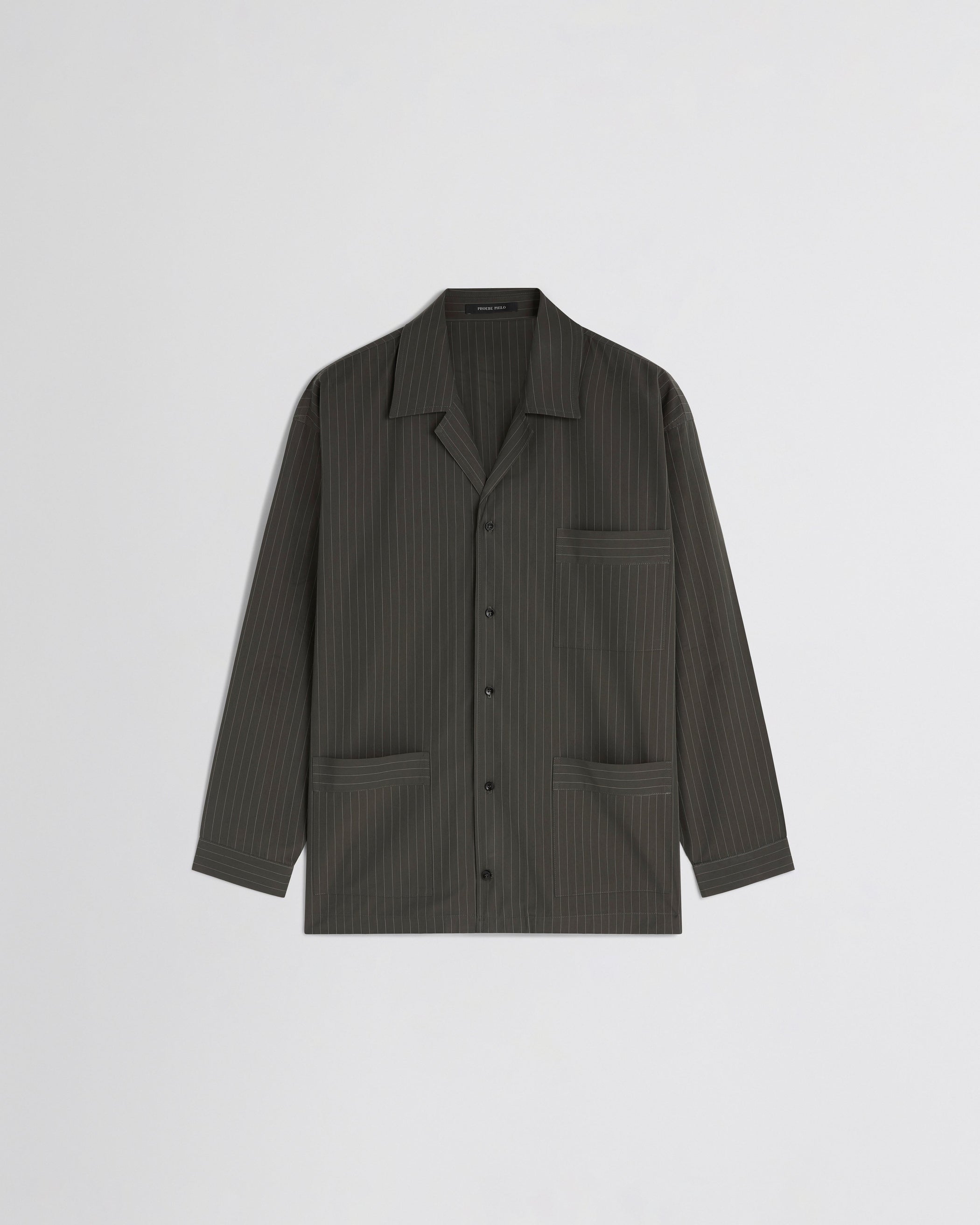 Flat front view of PYJAMA SHIRT in dark khaki cotton