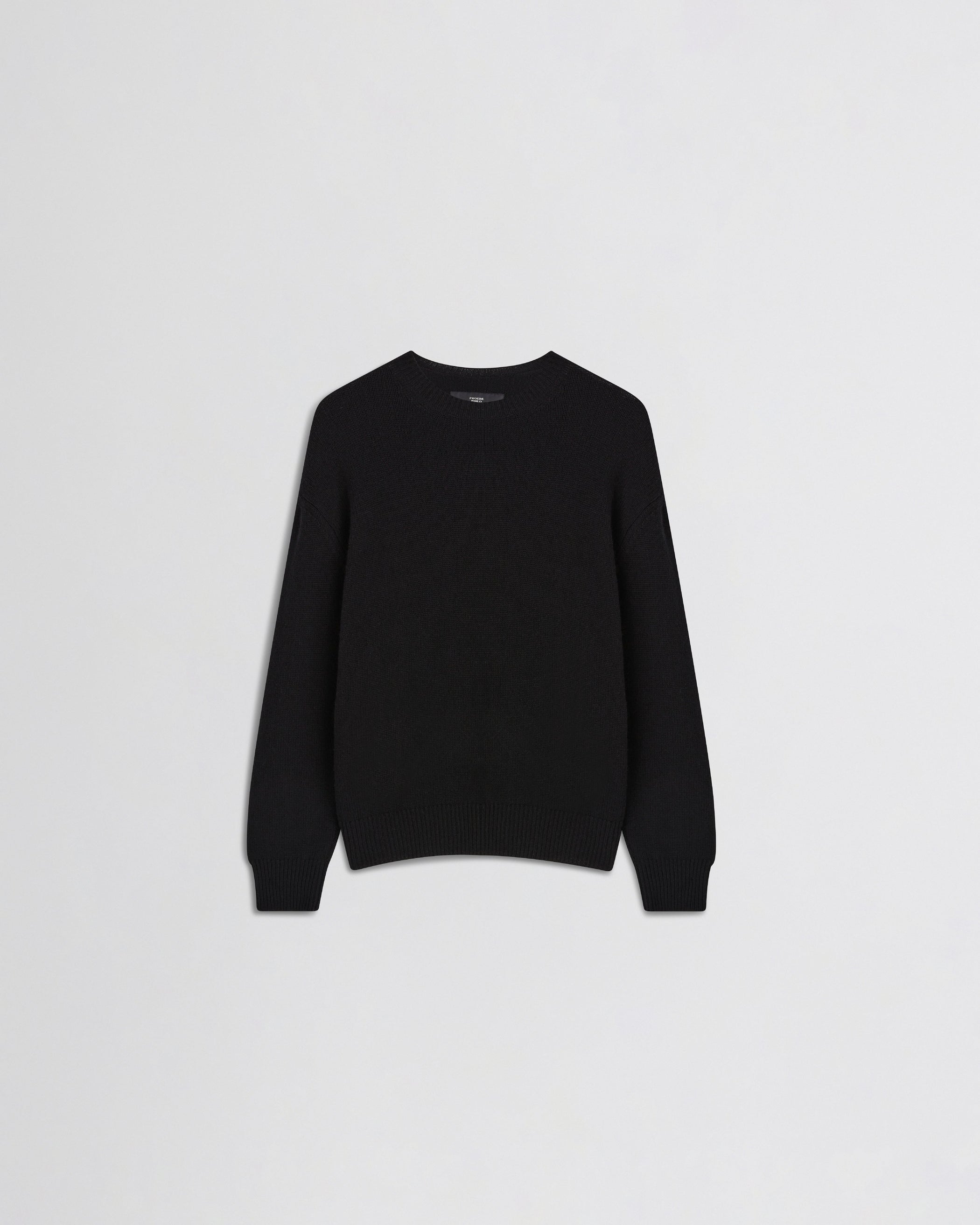 Front view of CREWNECK SWEATER in black cashmere