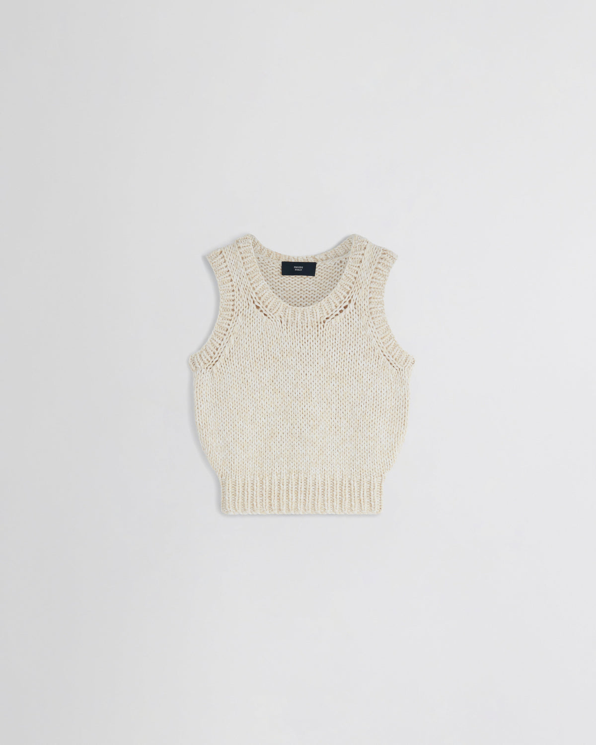 Front view of HANDKNIT VEST in cream wool