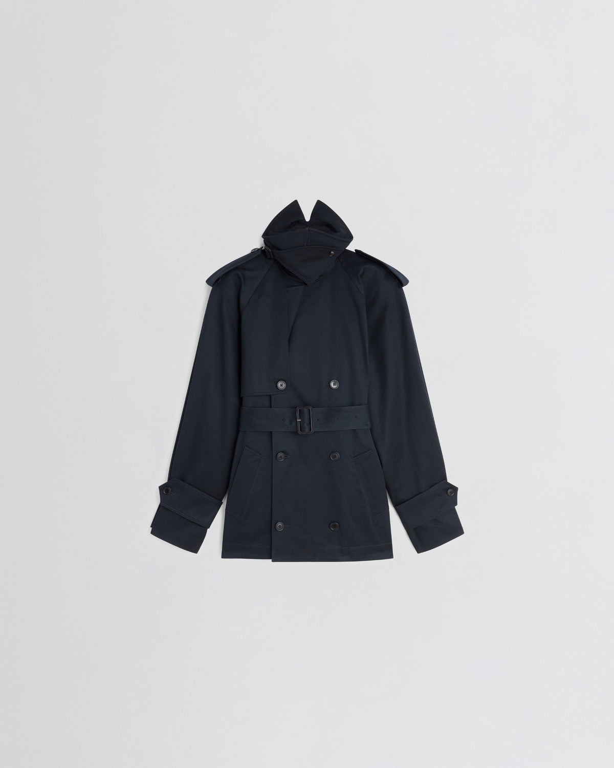 Front view of CROPPED TRENCH in black ink cotton