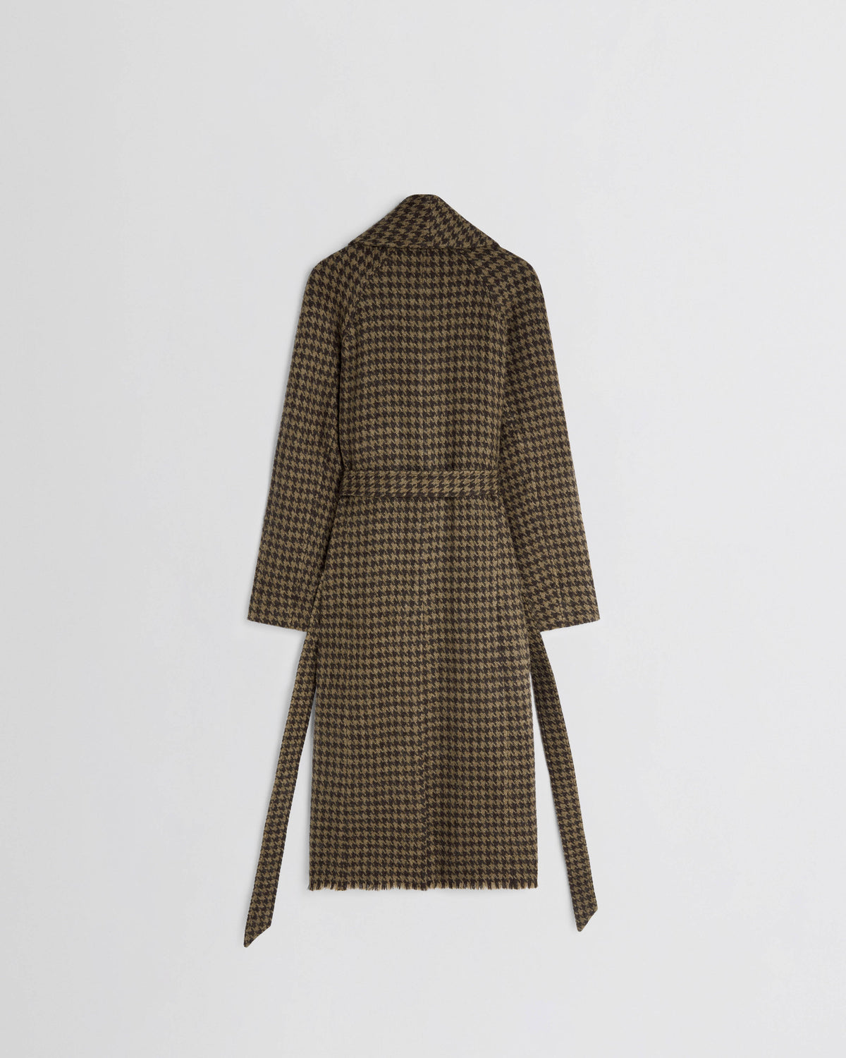 Back view of BLANKET COAT in brown bronze wool