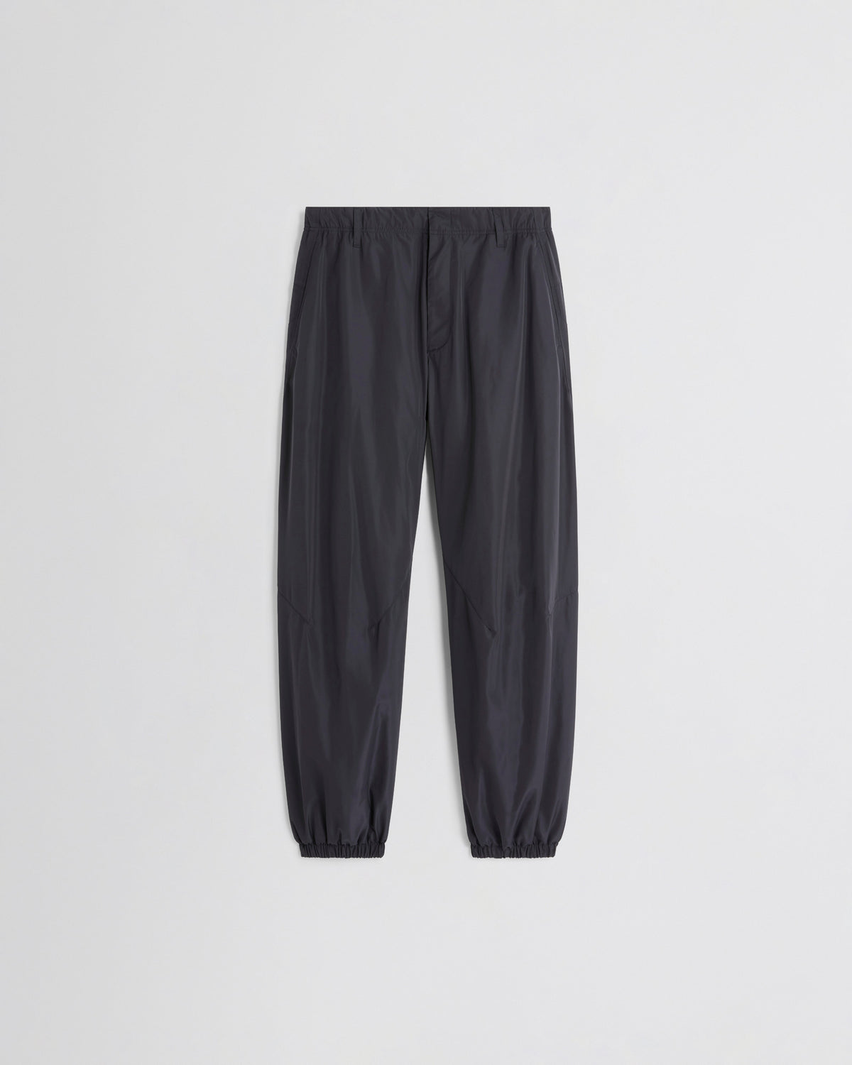 Flat front view of CUFFED JOGGERS in dark navy nylon