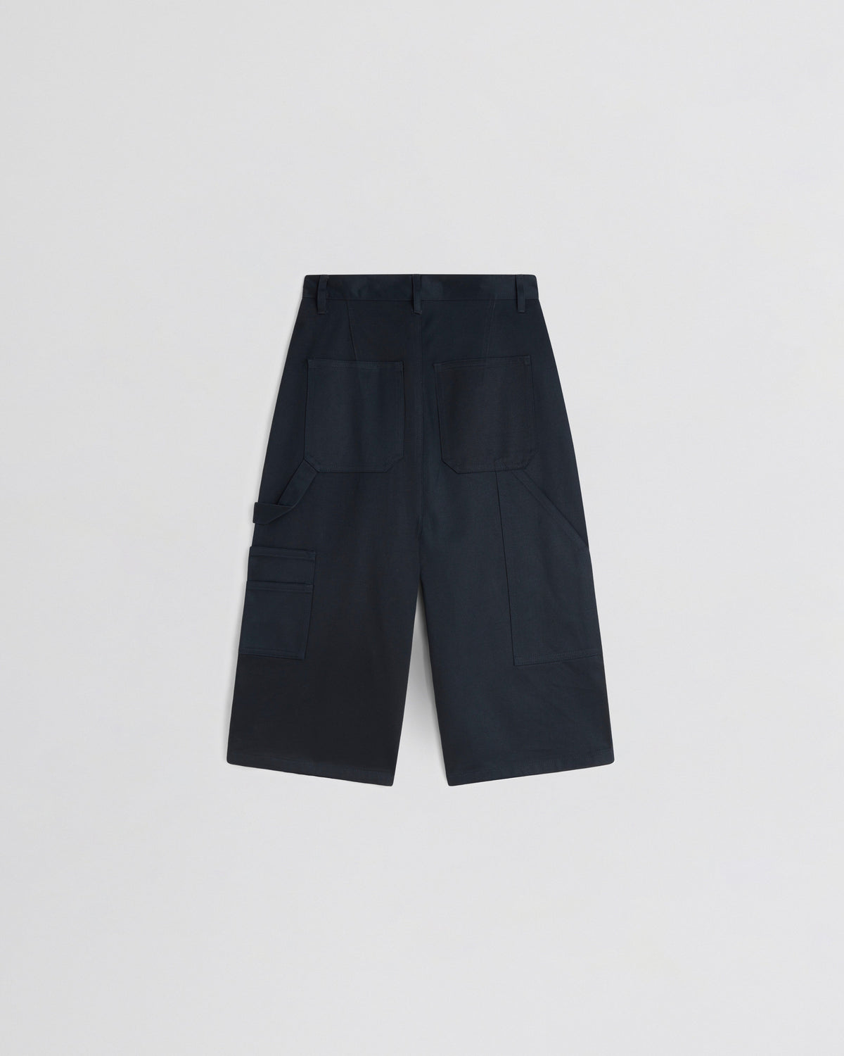 Back view of UTILITY SHORTS in black ink cotton