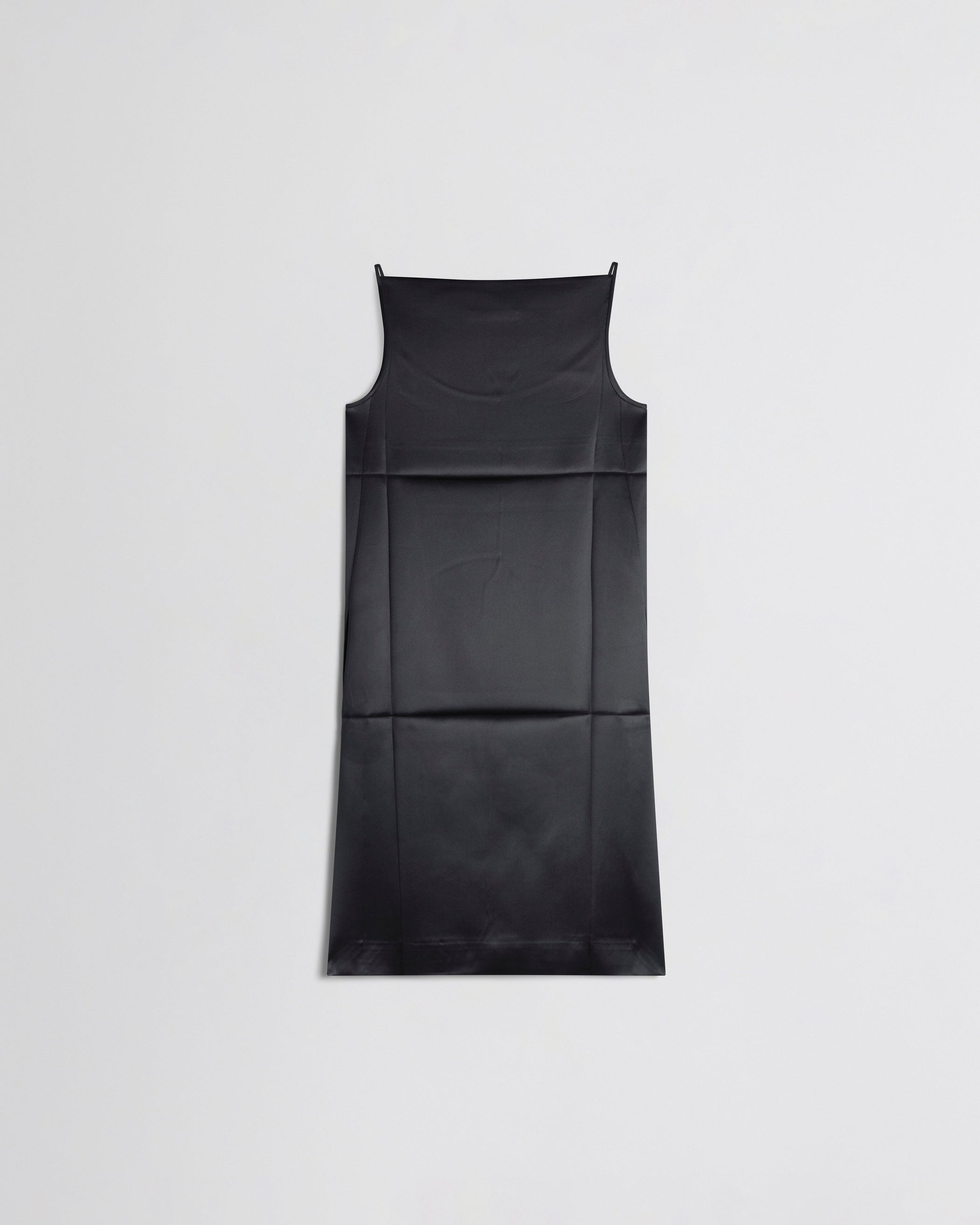 Flat back view of TANK DRESS in black silk