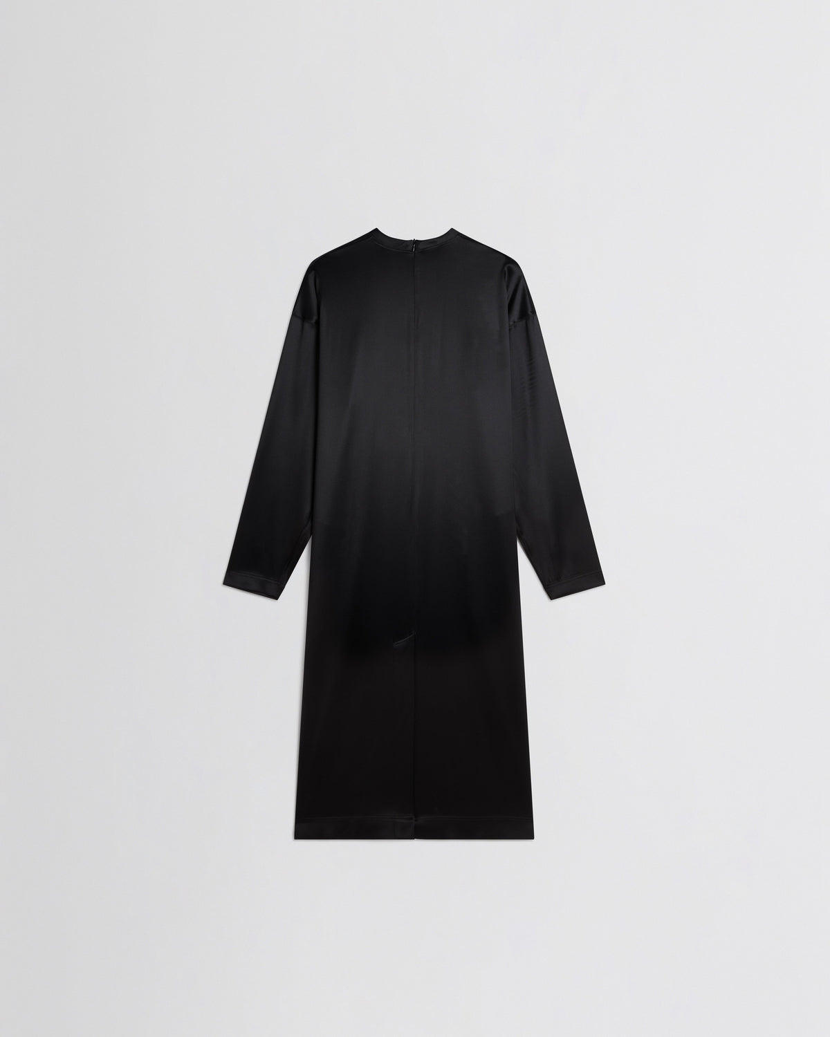 Back view of CREW NECK DRESS in black silk