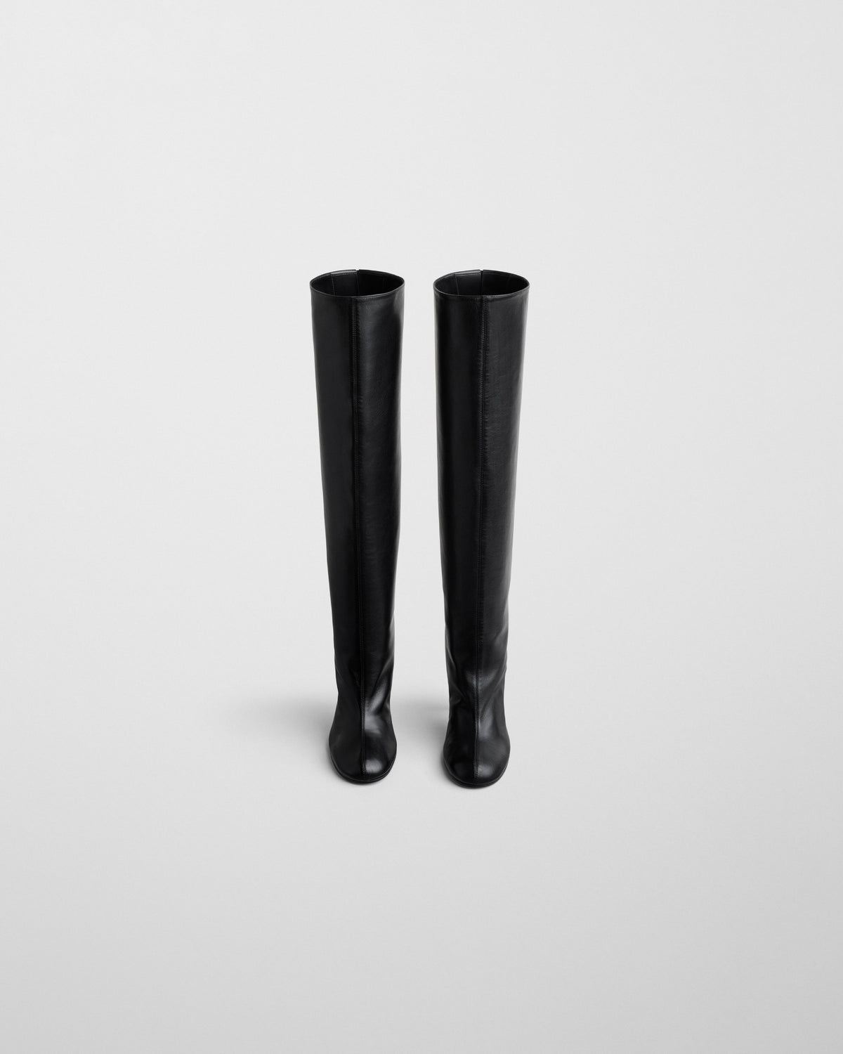 Front view of SLOUCHY HIGH BOOT in black leather
