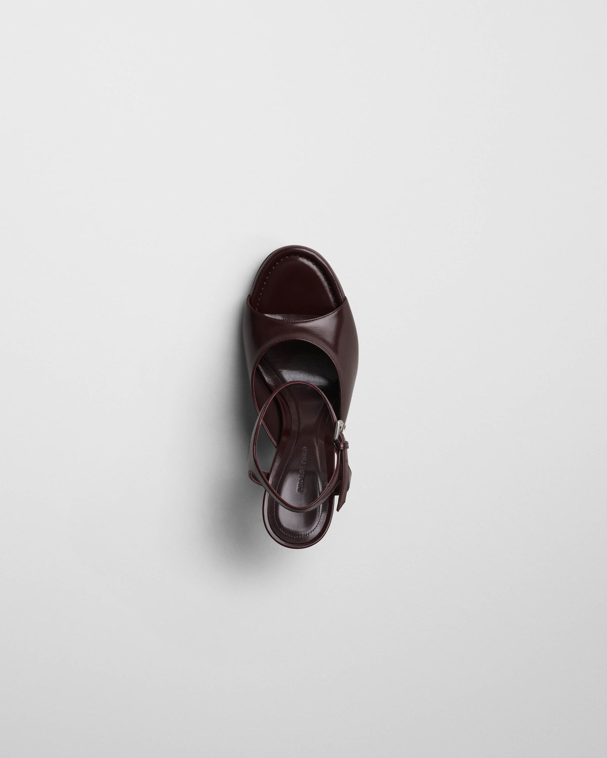 Top view of PEEP SANDAL in oxblood leather