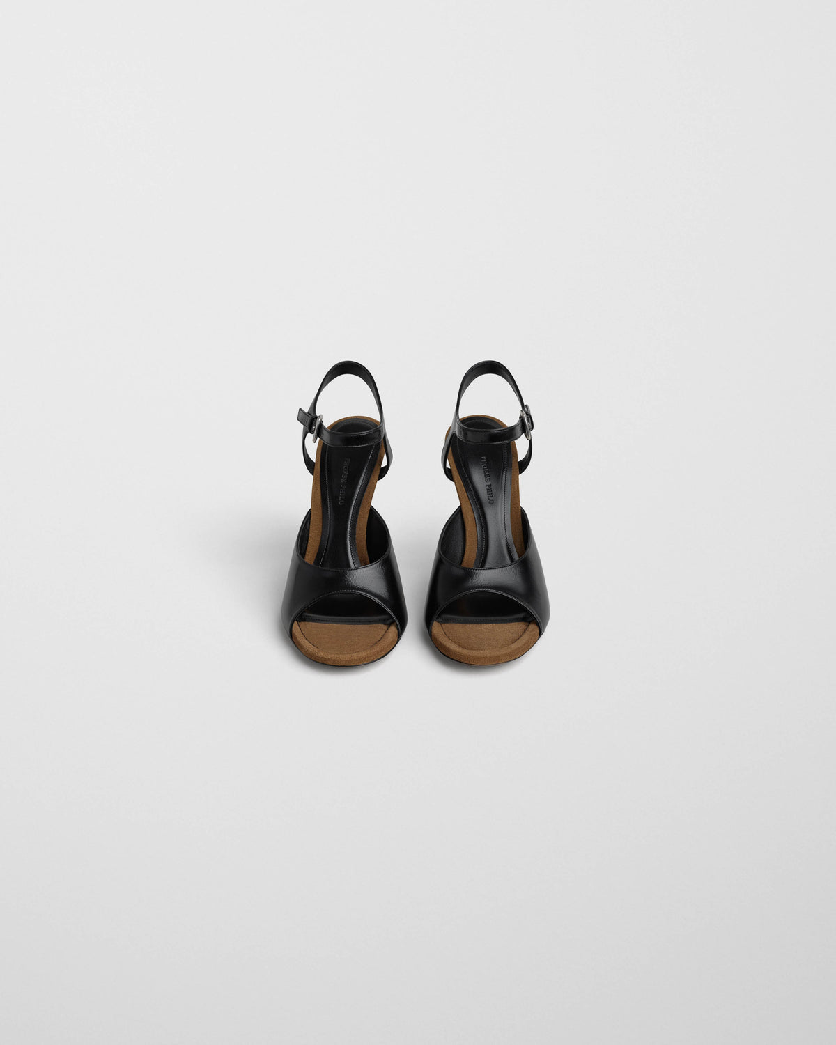 Front view of PEEP SANDAL in black leather