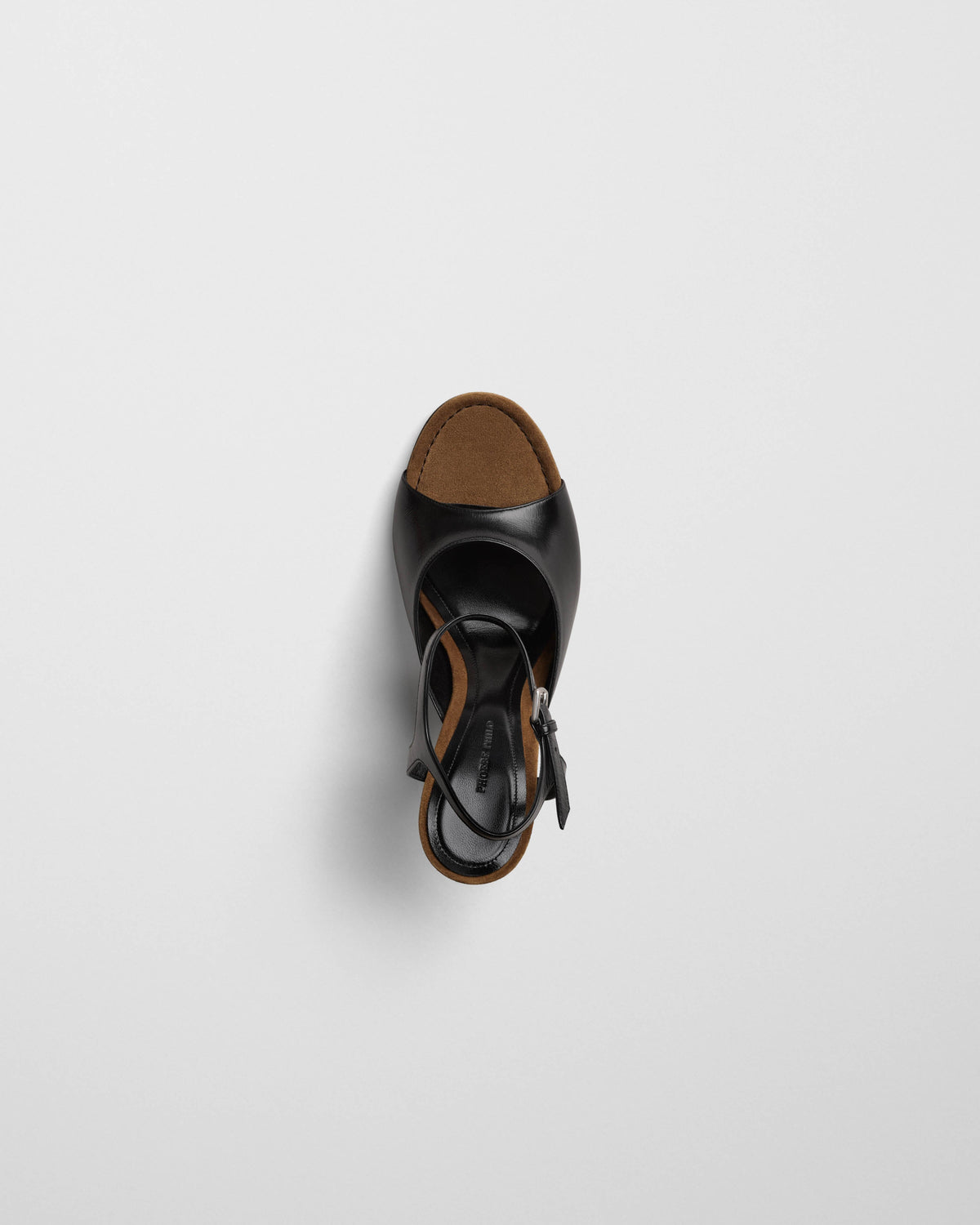 Top view of PEEP SANDAL in black leather