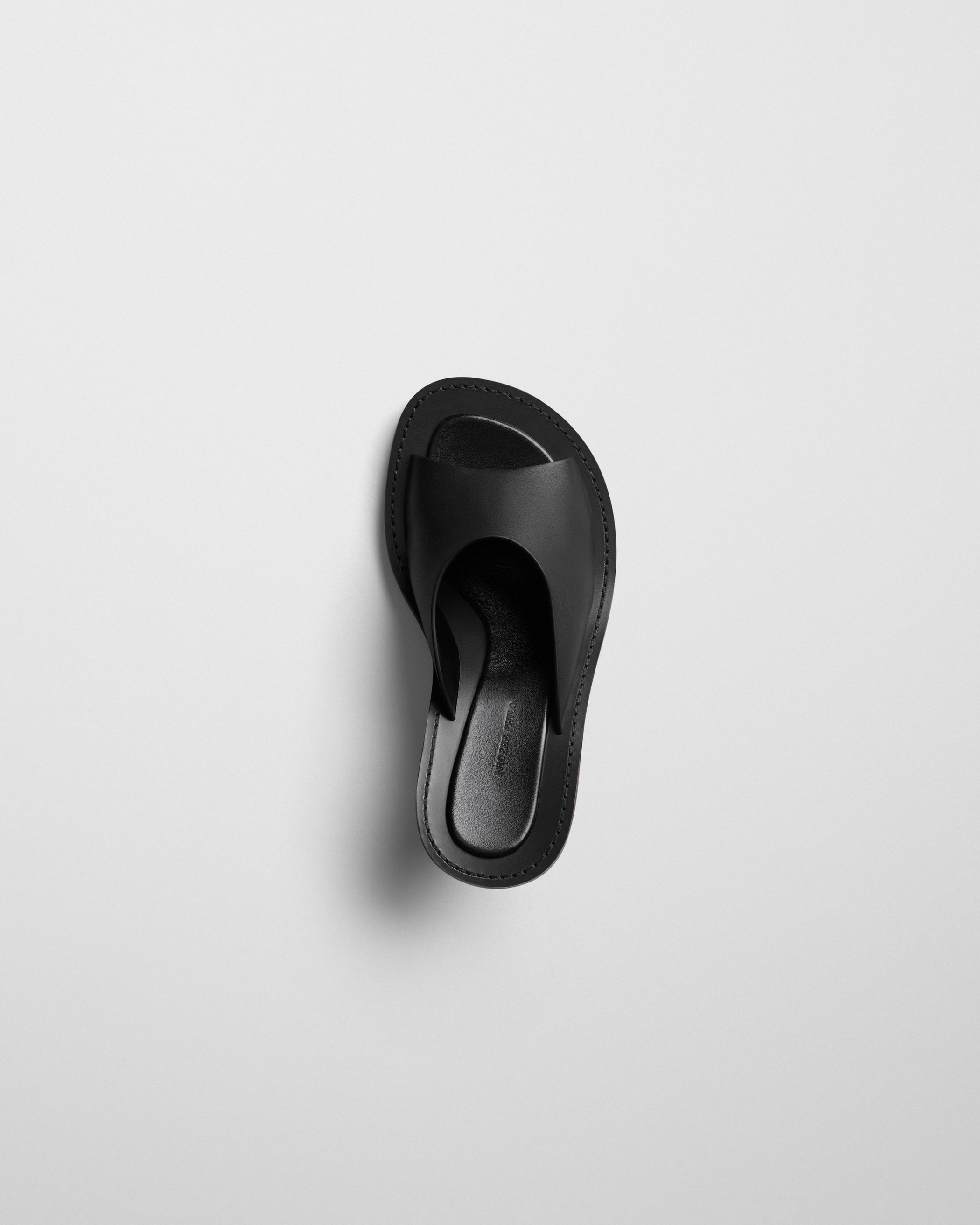 Flat top image of STRAP MULE in black leather